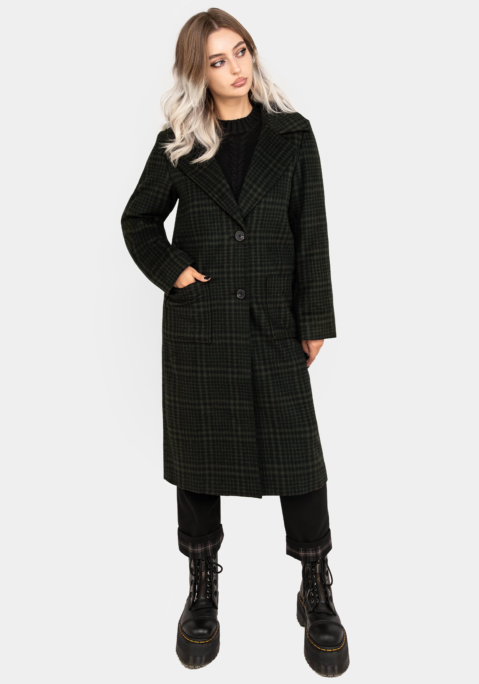 Green & Black Check Wool Blend Duster Coat for Winter | Jackdaw