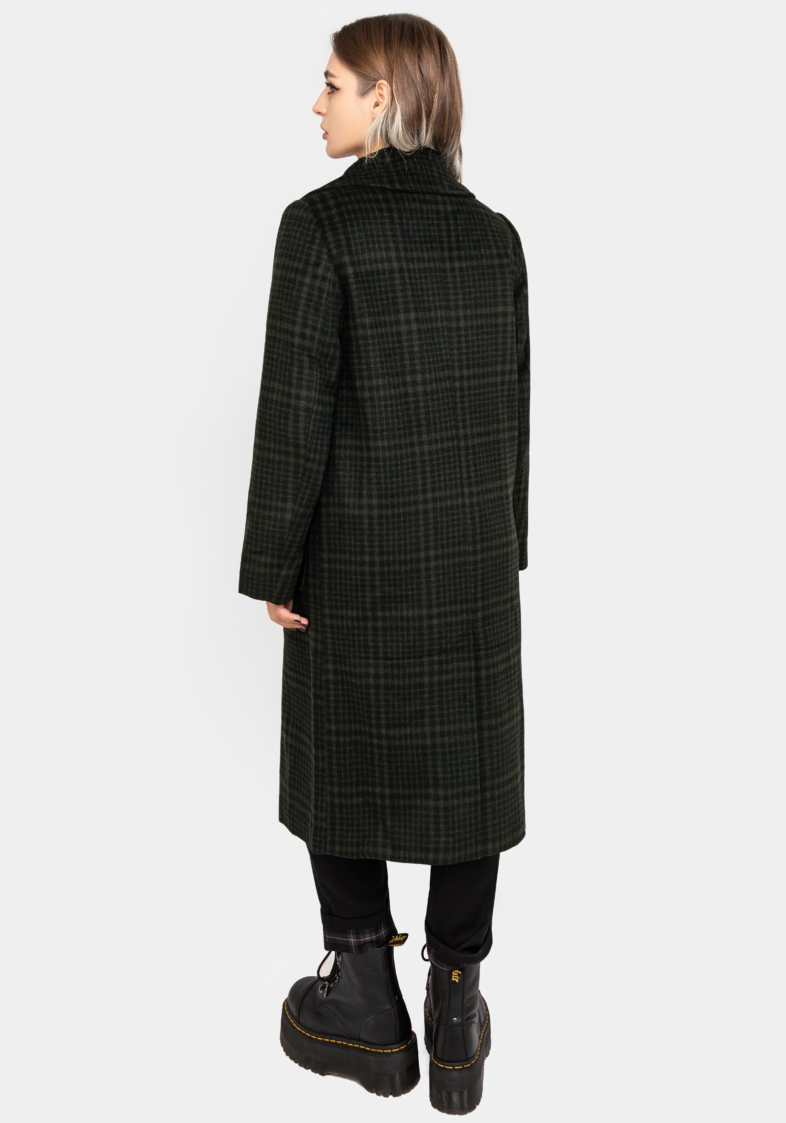 Green & Black Check Wool Blend Duster Coat for Winter | Jackdaw