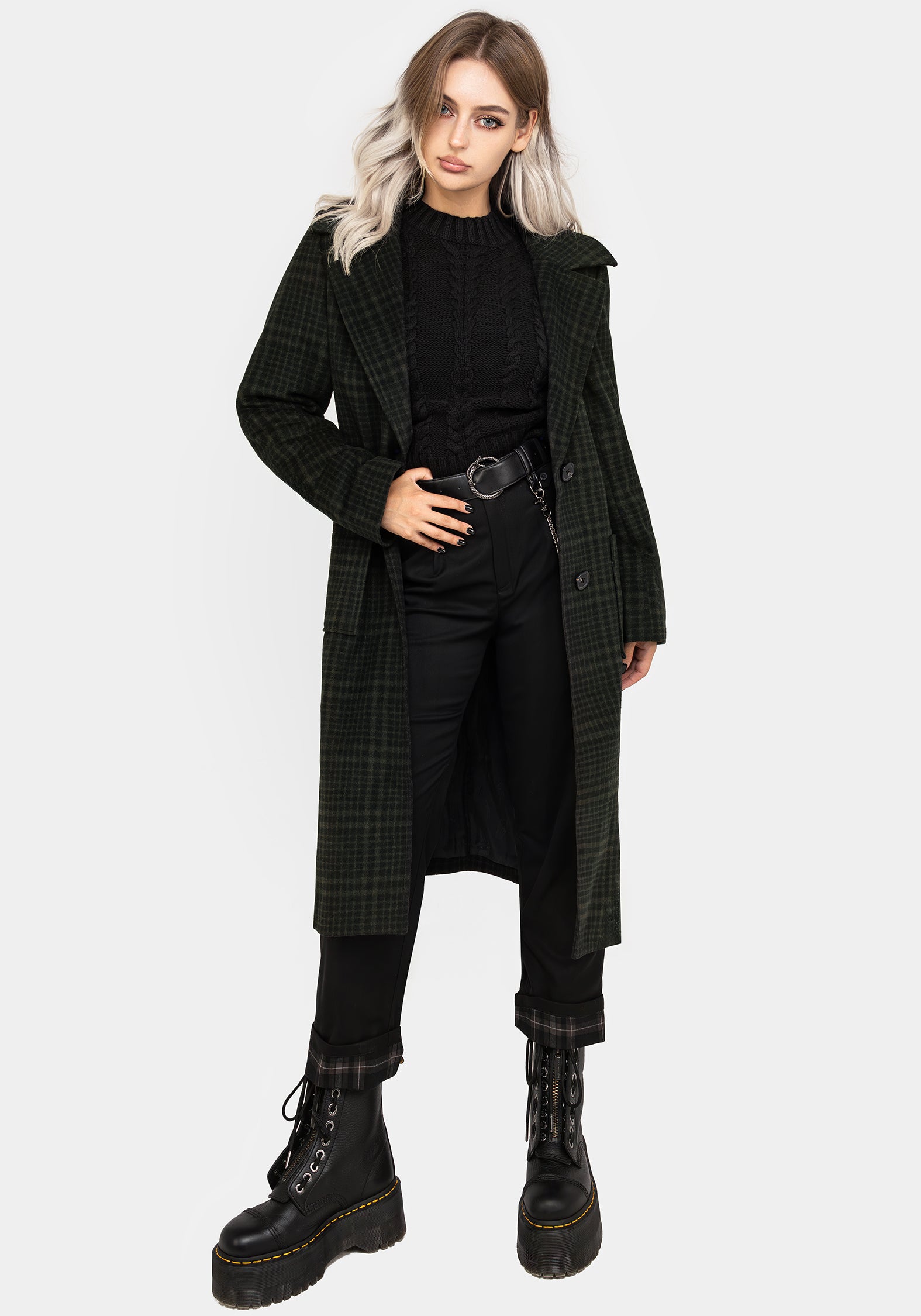 Green & Black Check Wool Blend Duster Coat for Winter | Jackdaw