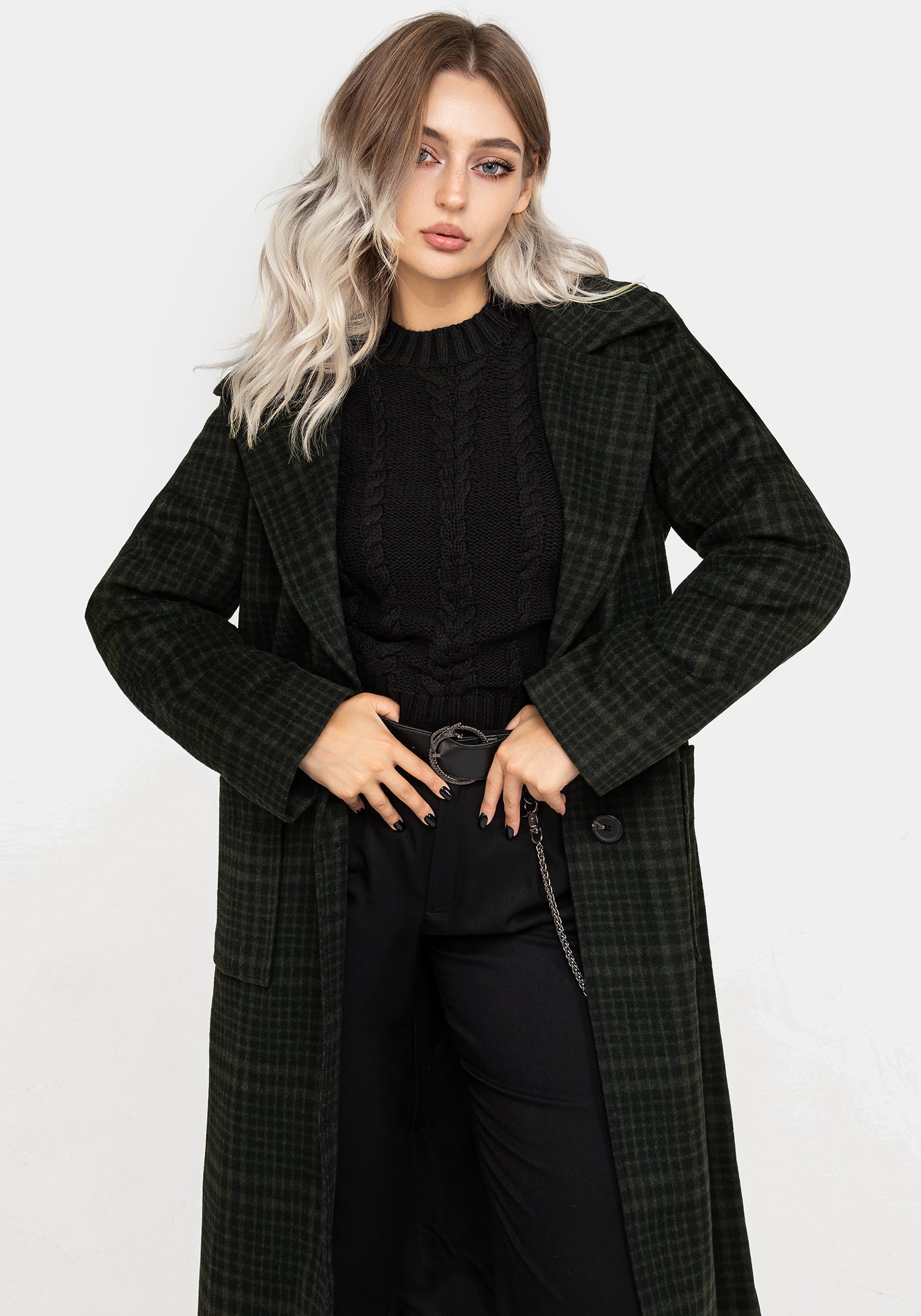 Green & Black Check Wool Blend Duster Coat for Winter | Jackdaw