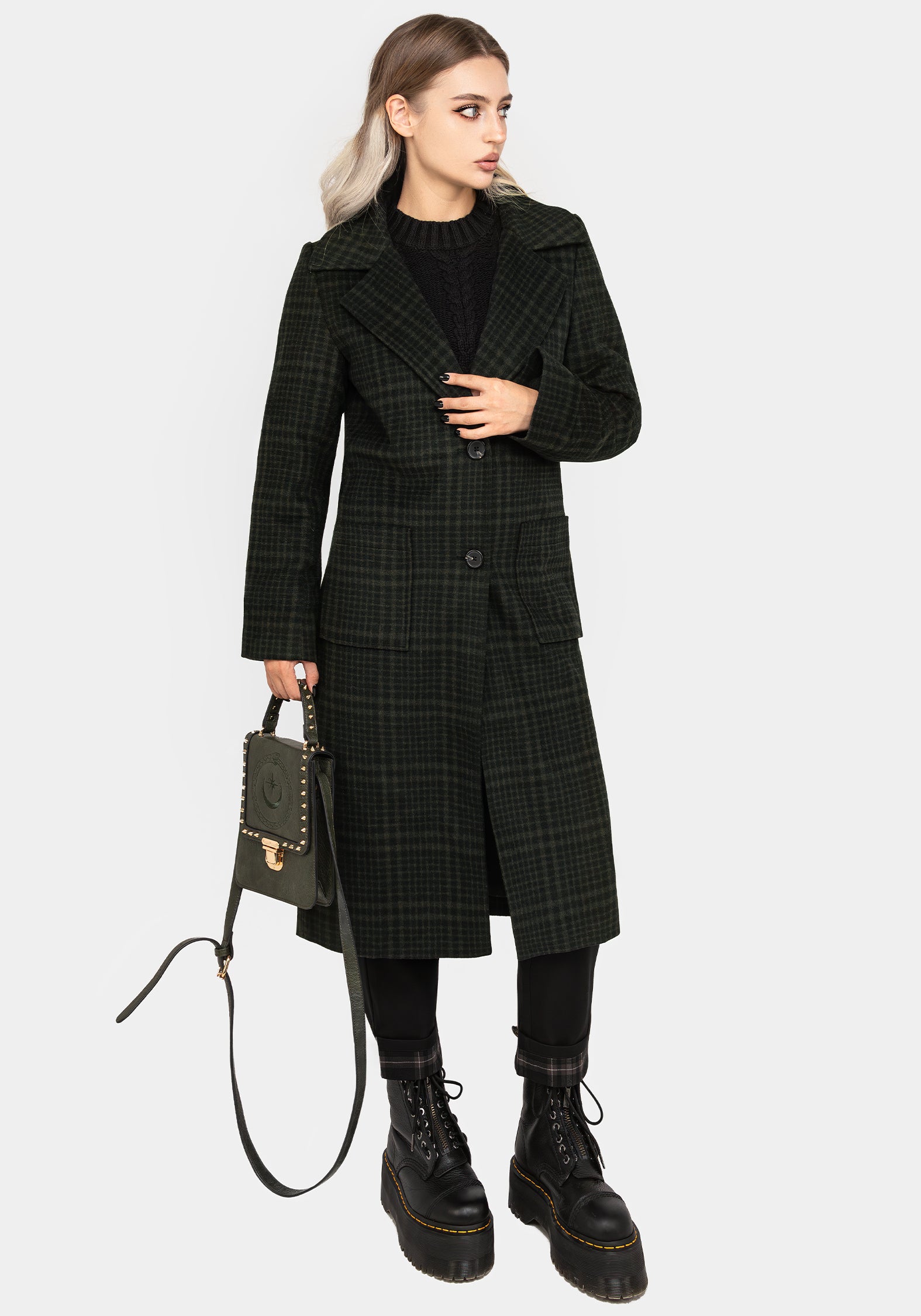 Green & Black Check Wool Blend Duster Coat for Winter | Jackdaw