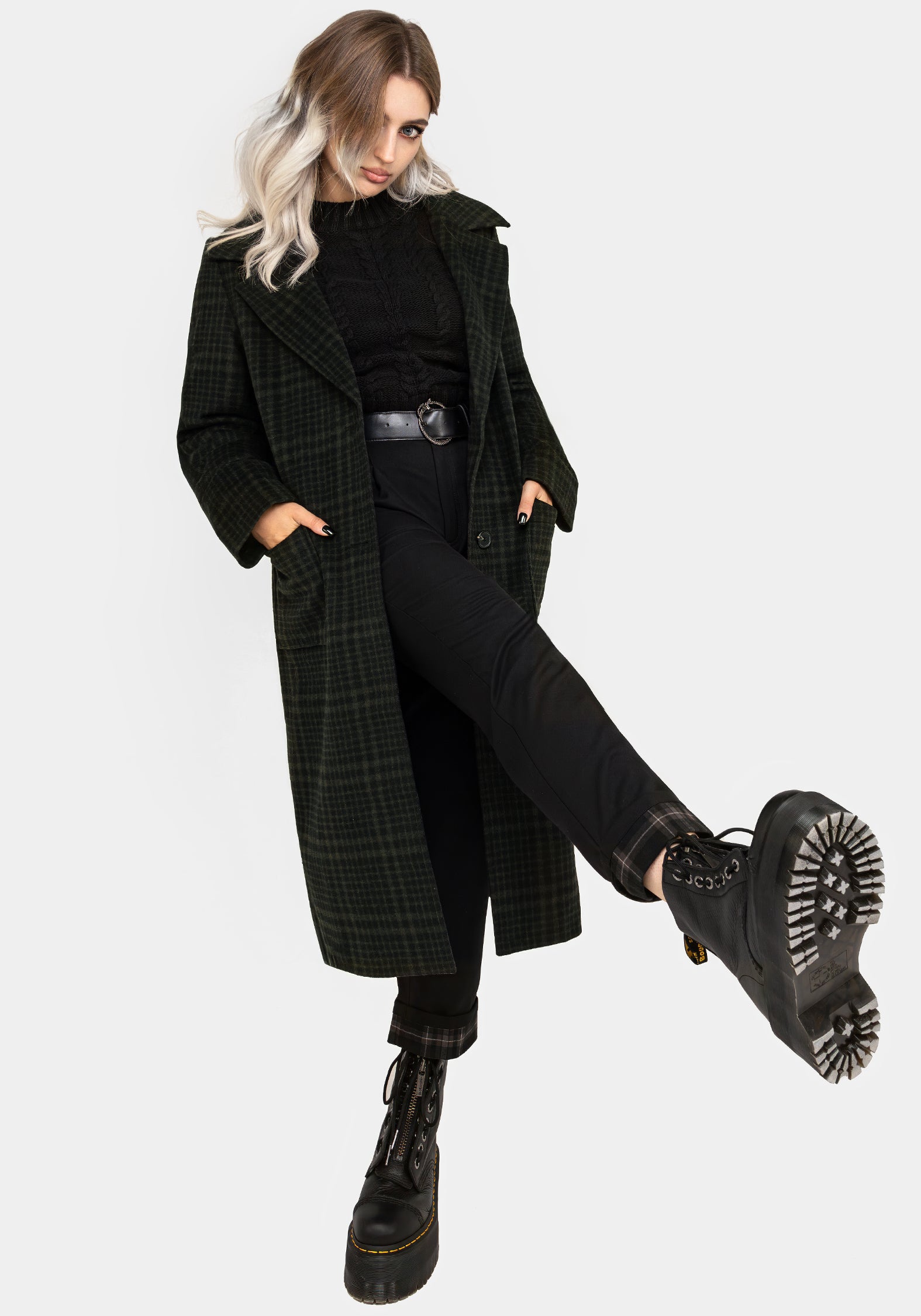 Green & Black Check Wool Blend Duster Coat for Winter | Jackdaw