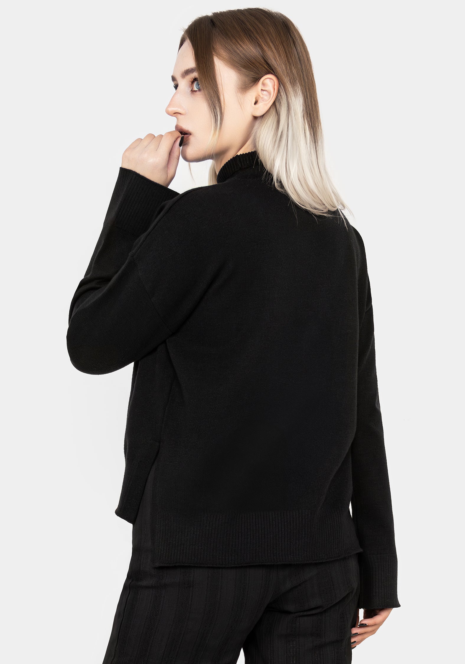 Embroidered Mock Neck Sweater with Moon & Cloud Design | Lachrymose