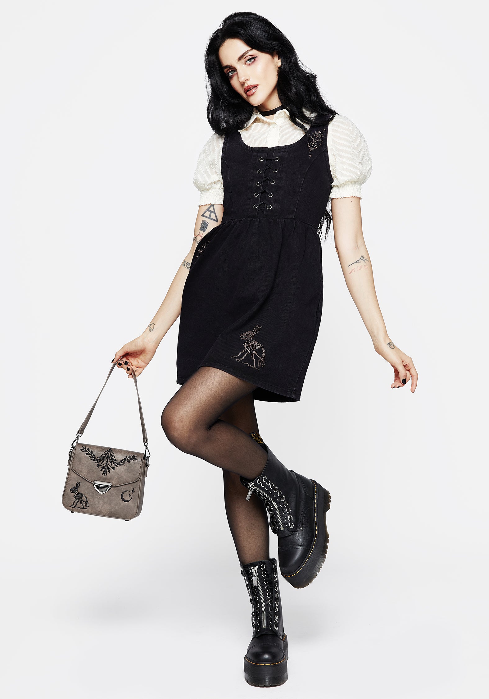 Embroidered Denim Lace-Up Mini Dress | Hester Corset