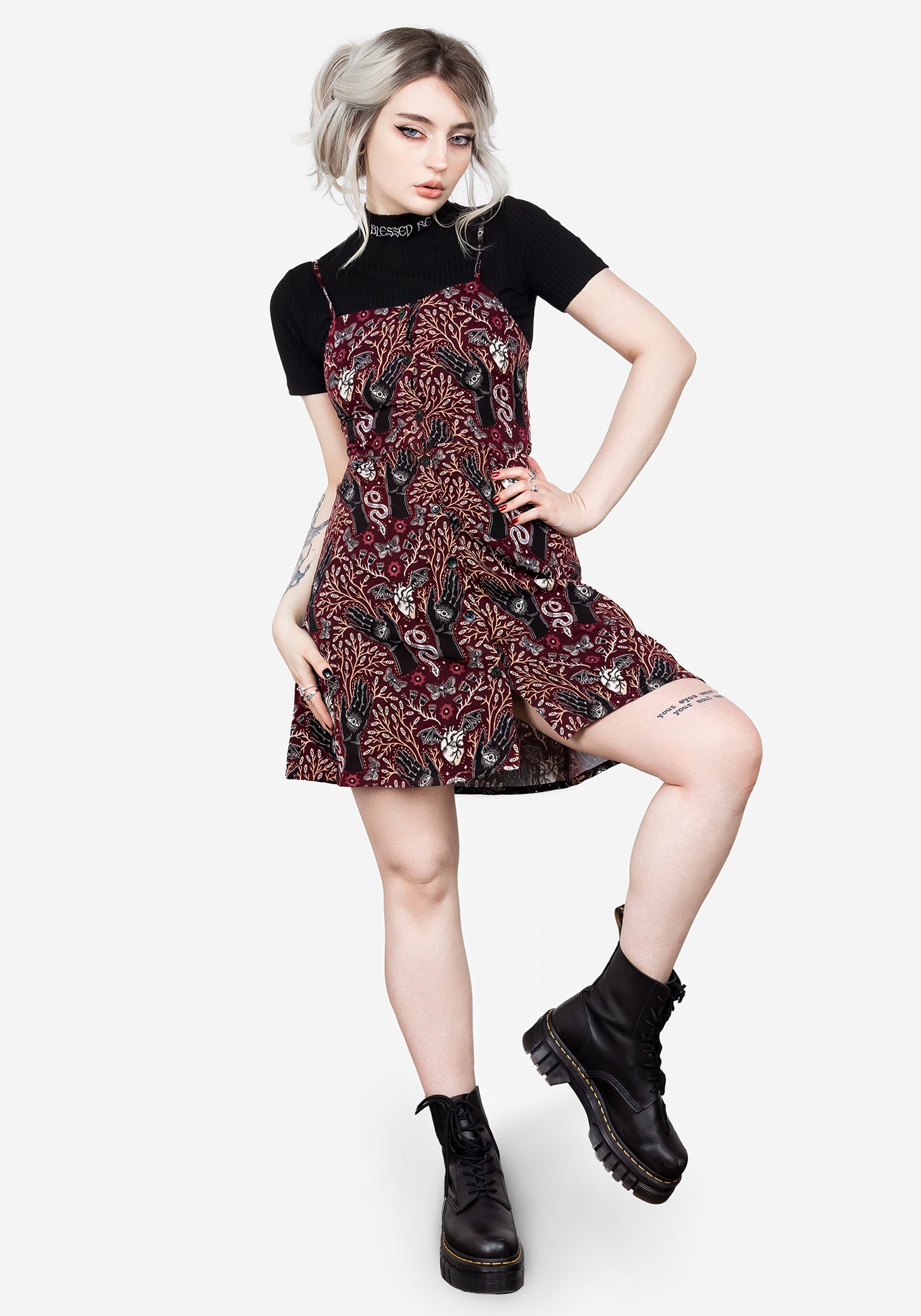 Burgundy Button-Up Apron Dress with Adjustable Straps & Waist Ties | Hemlock