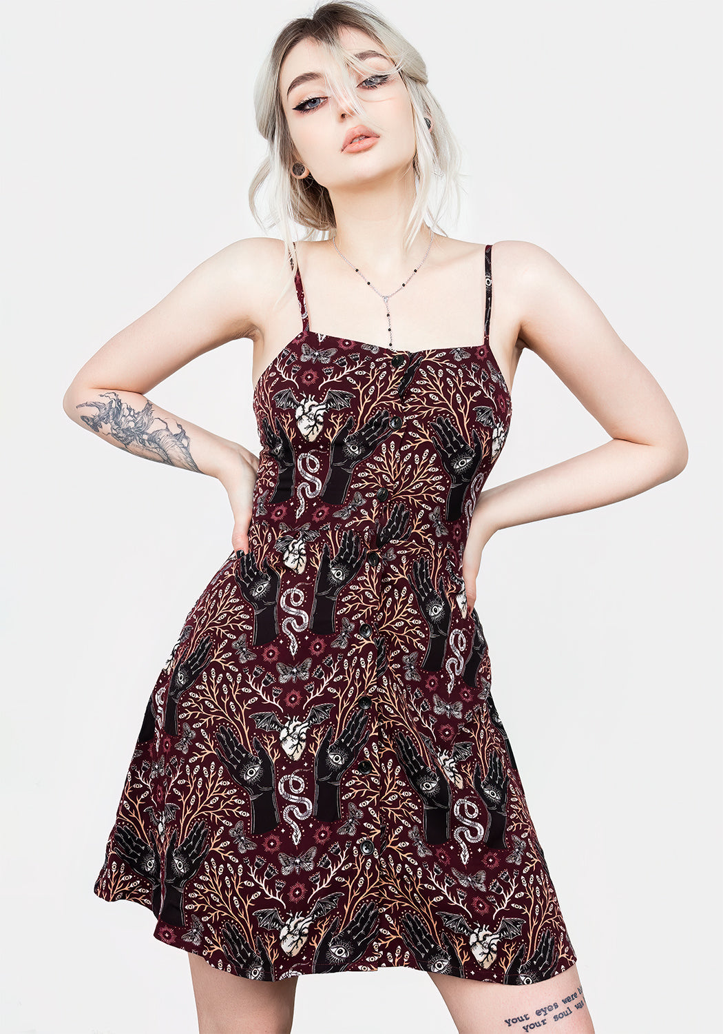 Burgundy Button-Up Apron Dress with Adjustable Straps & Waist Ties | Hemlock