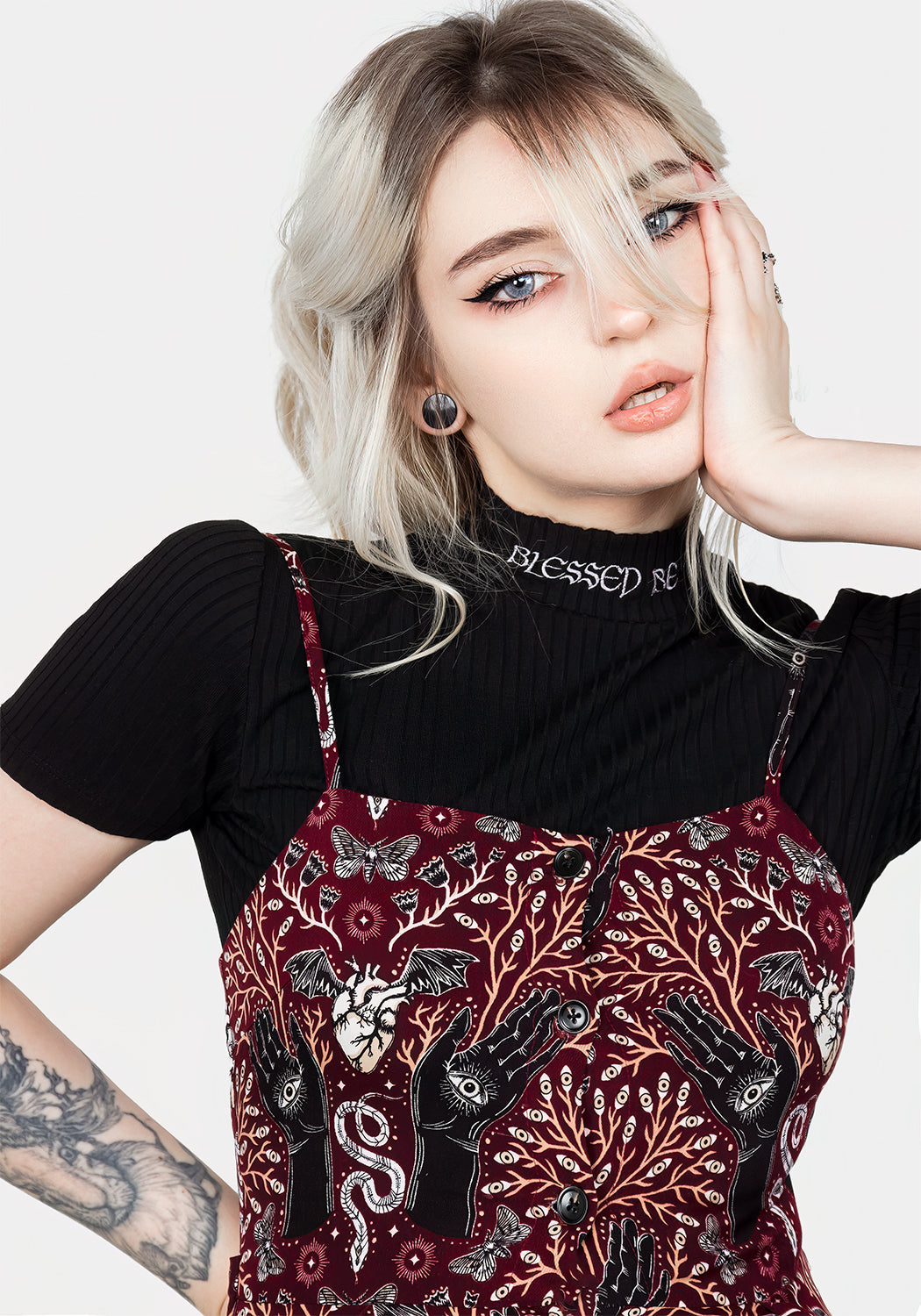 Burgundy Button-Up Apron Dress with Adjustable Straps & Waist Ties | Hemlock