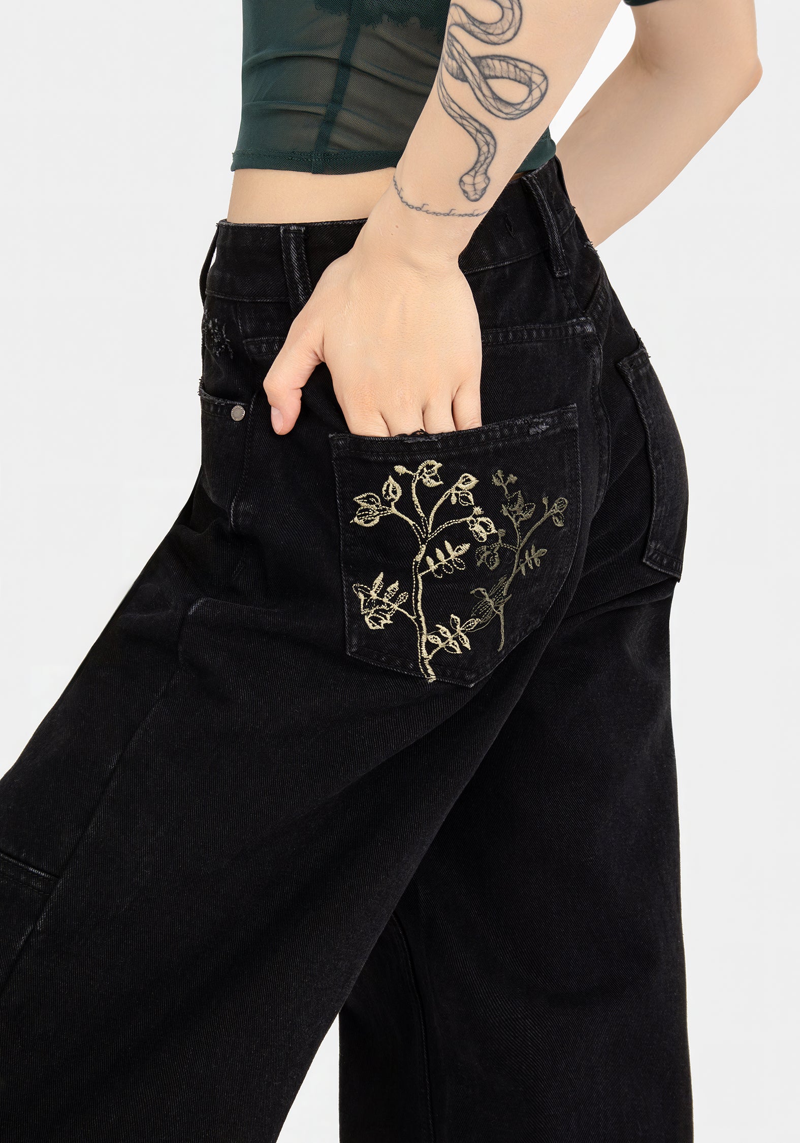 Floral Embroidered Distressed Denim Jeans | Buckthorn