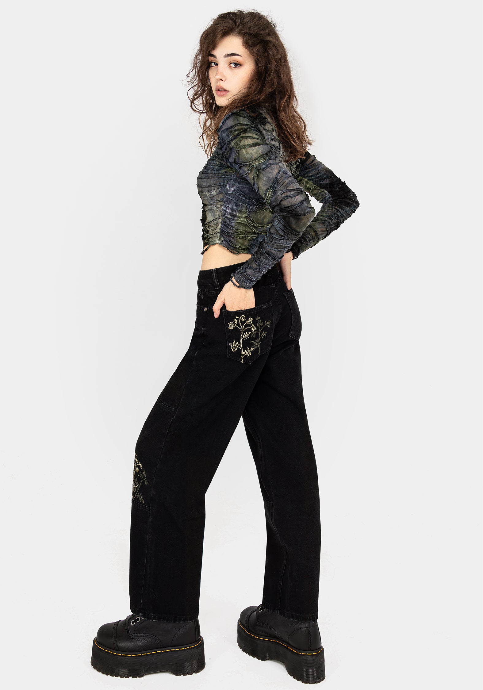 Floral Embroidered Distressed Denim Jeans | Buckthorn