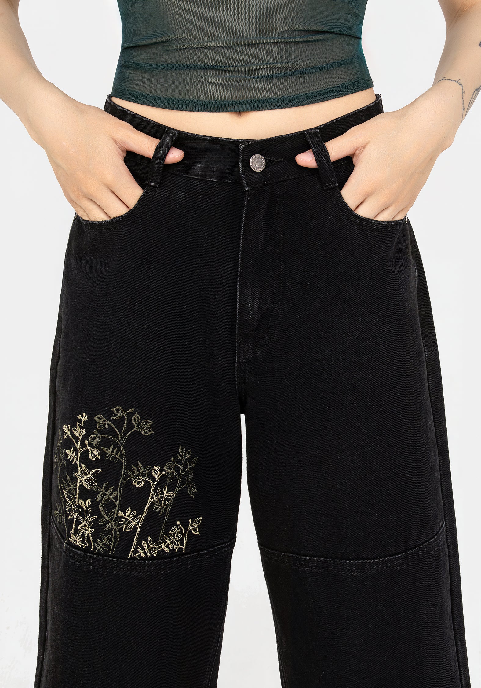 Floral Embroidered Distressed Denim Jeans | Buckthorn