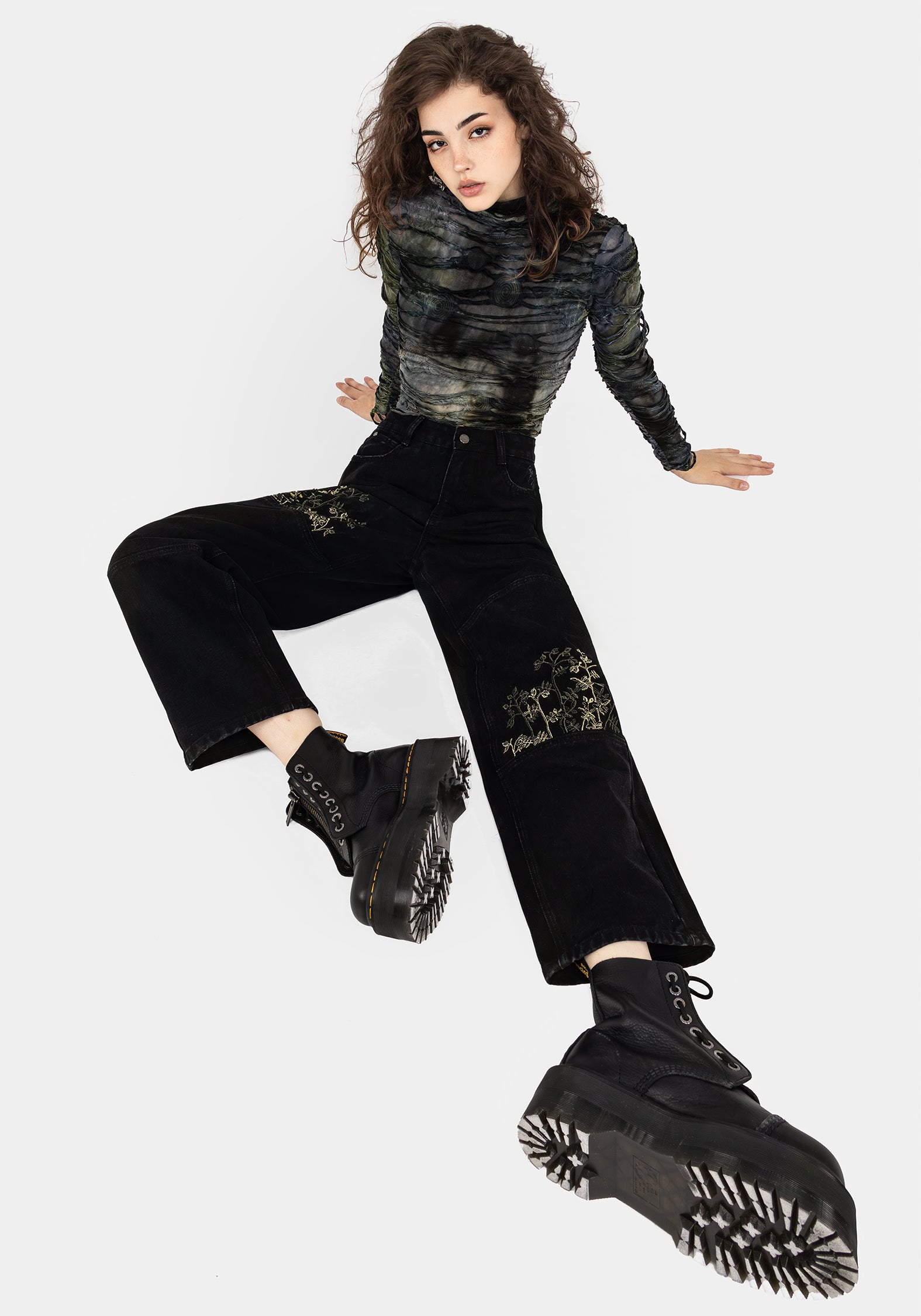 Floral Embroidered Distressed Denim Jeans | Buckthorn