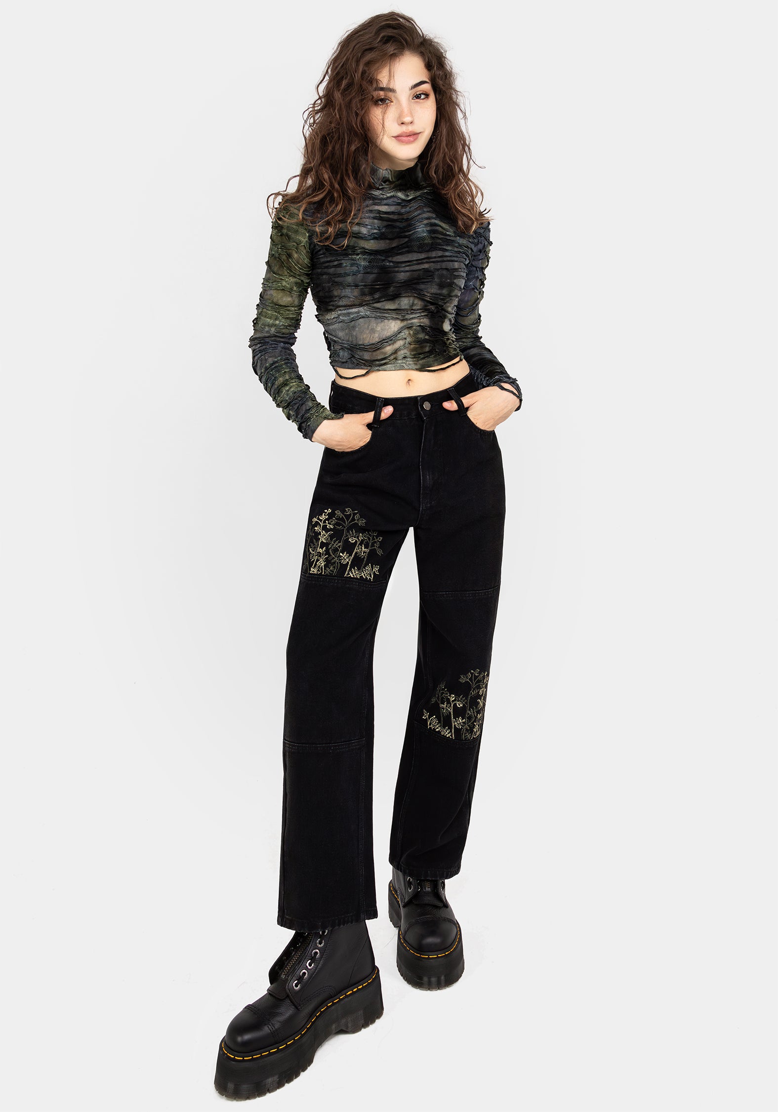 Floral Embroidered Distressed Denim Jeans | Buckthorn