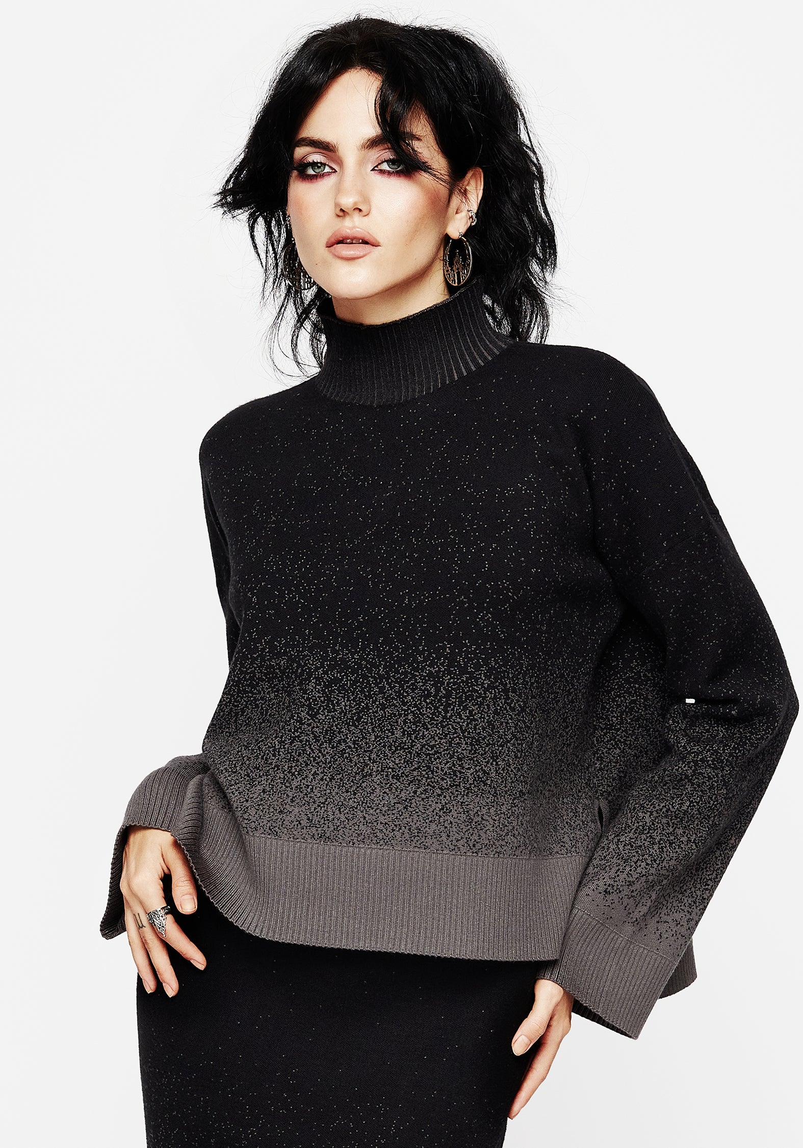 Black & Grey Ombre Knit Sweater with Mock Neck | Nightjar