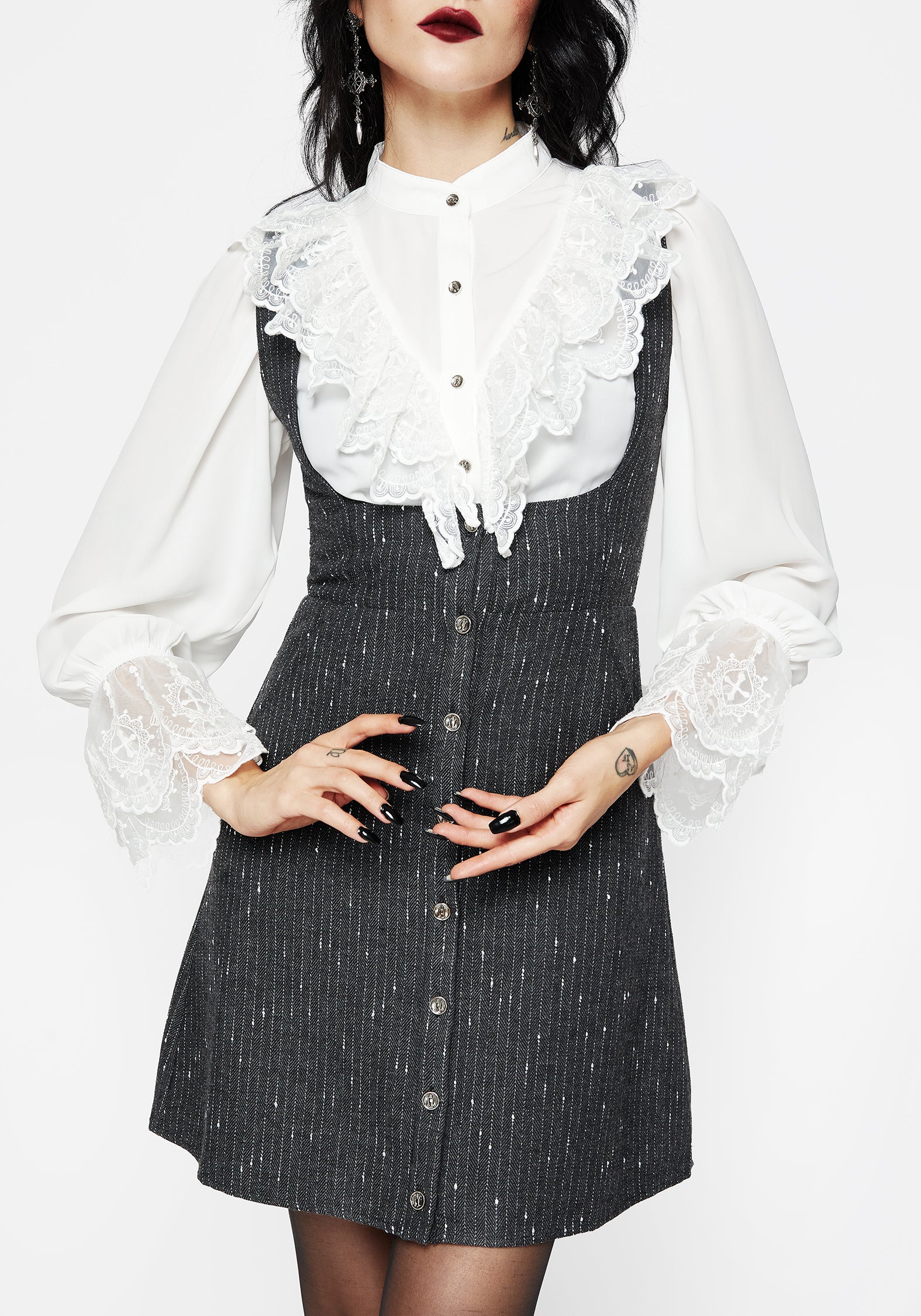 Wool Blend Button-Up Mini Pinafore Dress | Isabella
