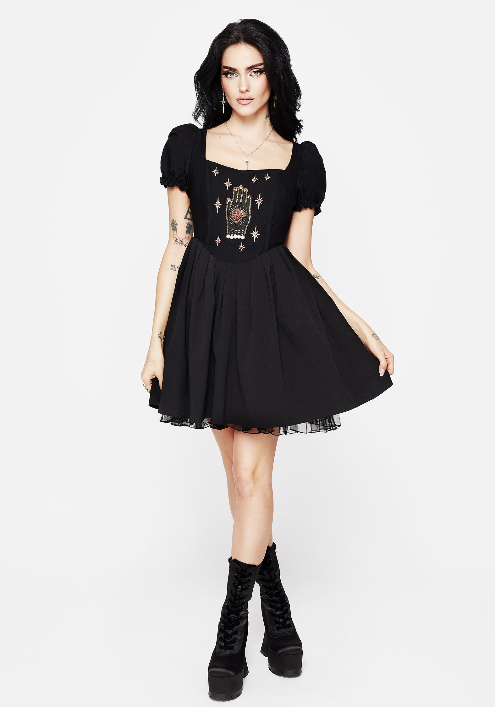 Hand Embroidered Corset Mini Dress with Applique & Beaded Details | Ingrid