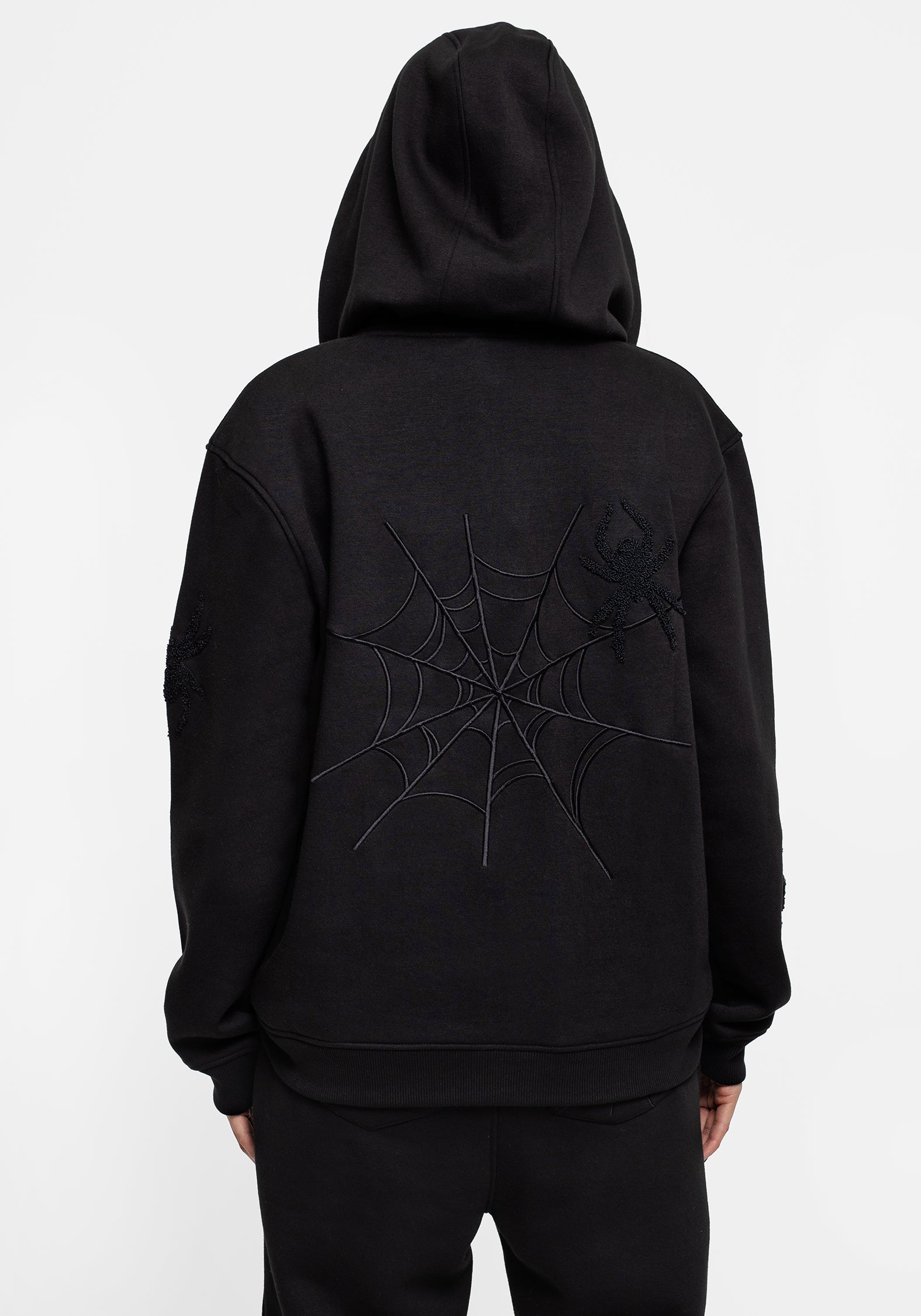 Spider Embroidered Zip Hoodie for Men & Women | Huntsman Black