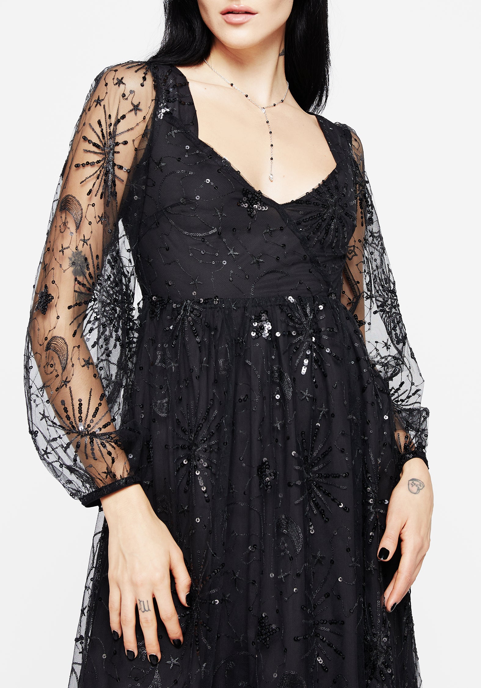 Black Celestial Sequin Embroidered Maxi Gown | Sirius