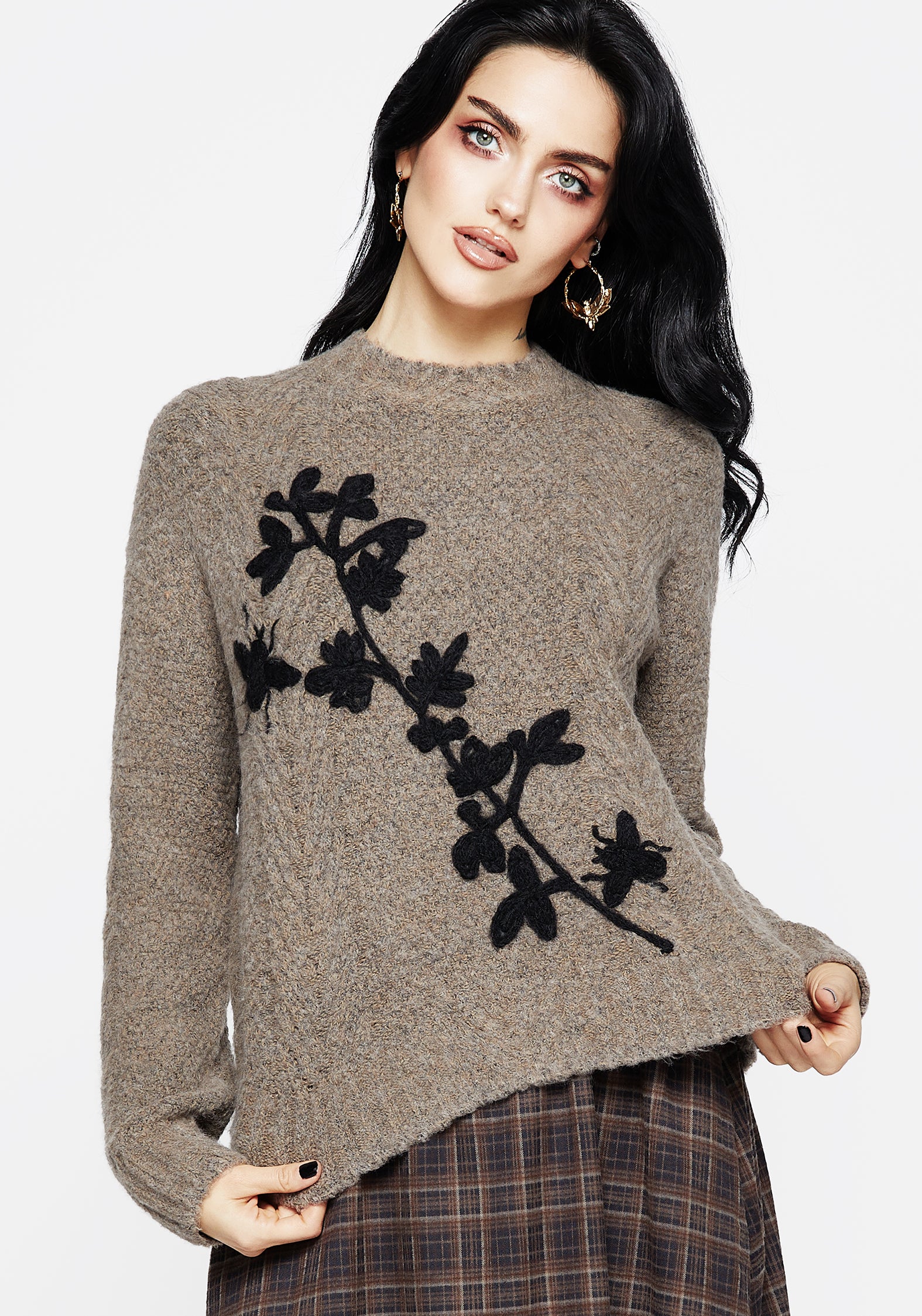 Beige Floral Beetle Embroidered Knit Sweater | Deathwatch