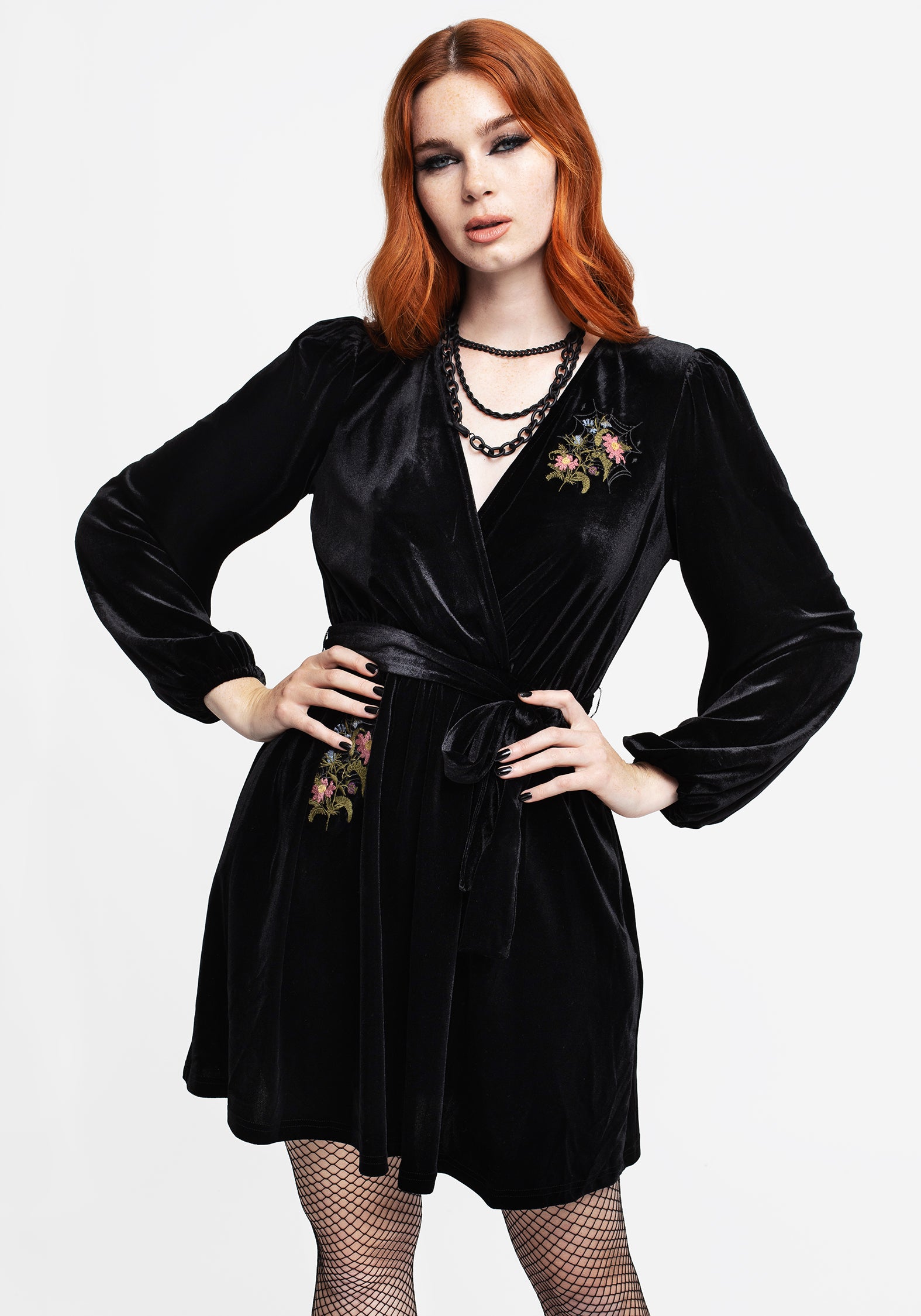 Floral Embroidered Faux Wrap Mini Dress | Cleome Velour