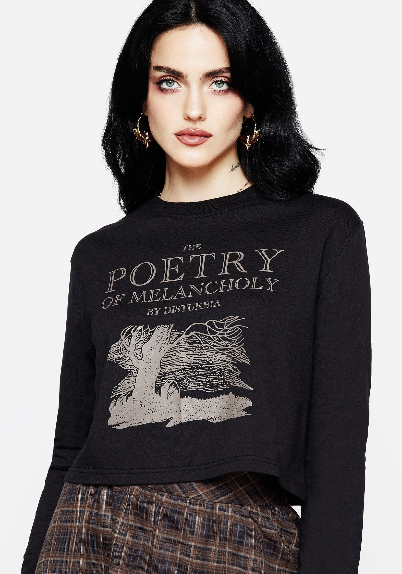 Poetry of Melancholy Graphic Print Crop Top | Soft Cotton Long Sleeve