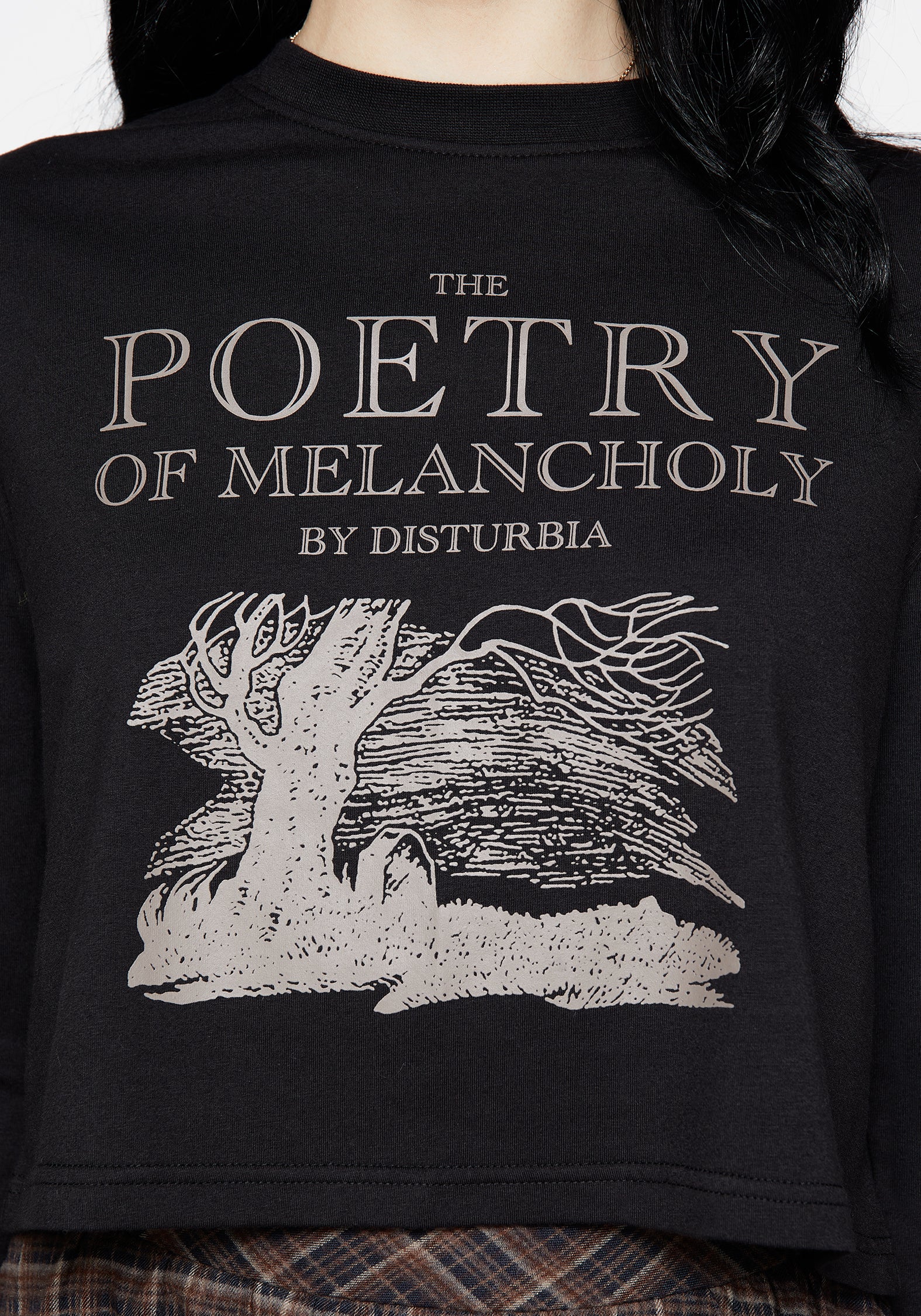 Poetry of Melancholy Graphic Print Crop Top | Soft Cotton Long Sleeve
