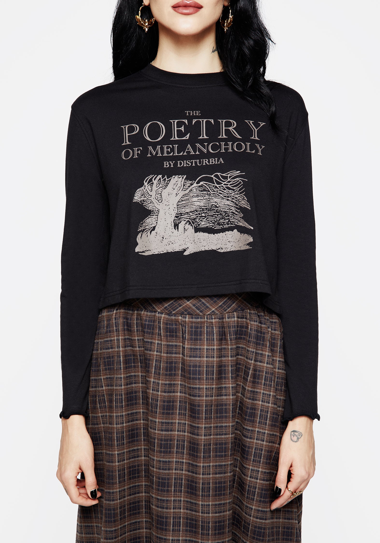 Poetry of Melancholy Graphic Print Crop Top | Soft Cotton Long Sleeve