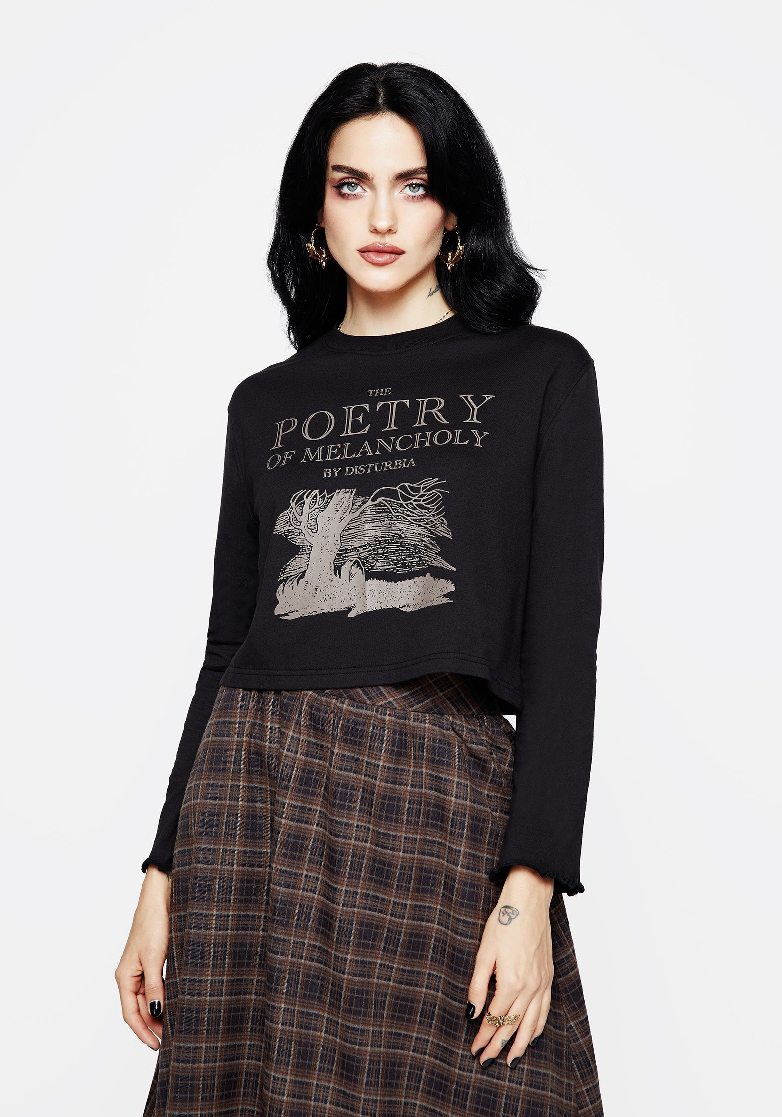 Poetry of Melancholy Graphic Print Crop Top | Soft Cotton Long Sleeve