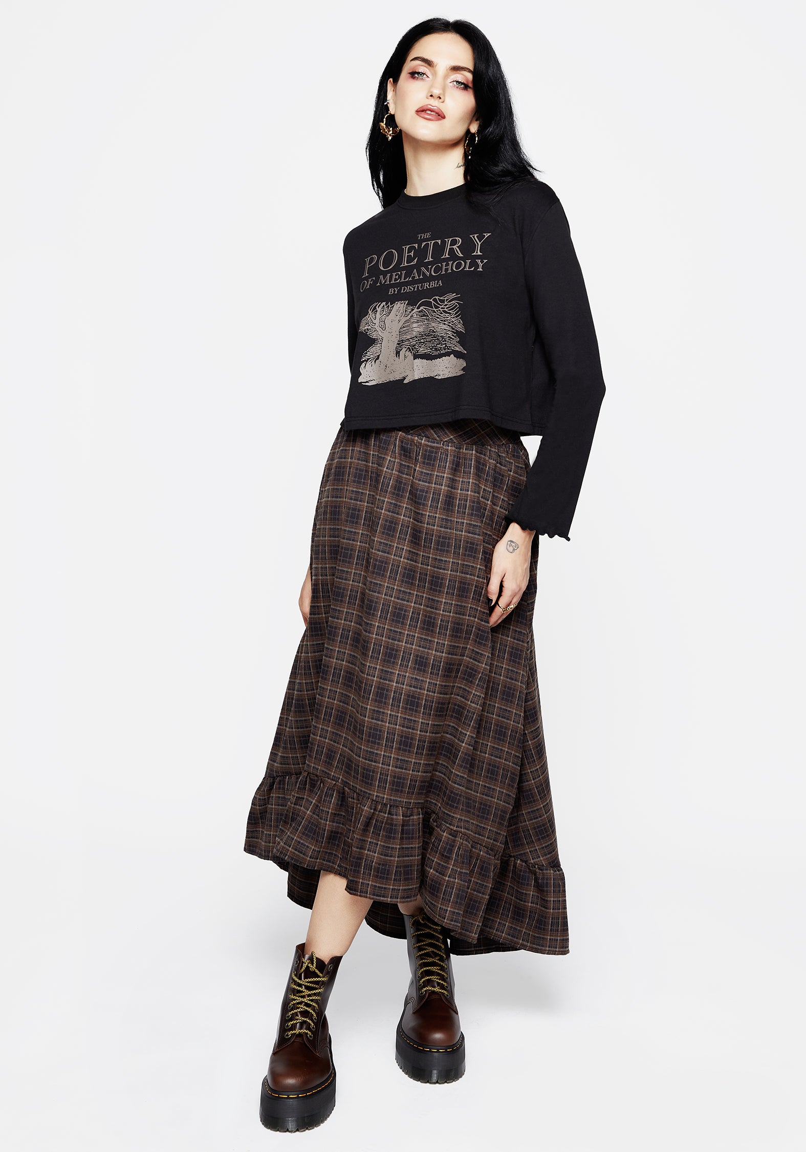 Poetry of Melancholy Graphic Print Crop Top | Soft Cotton Long Sleeve