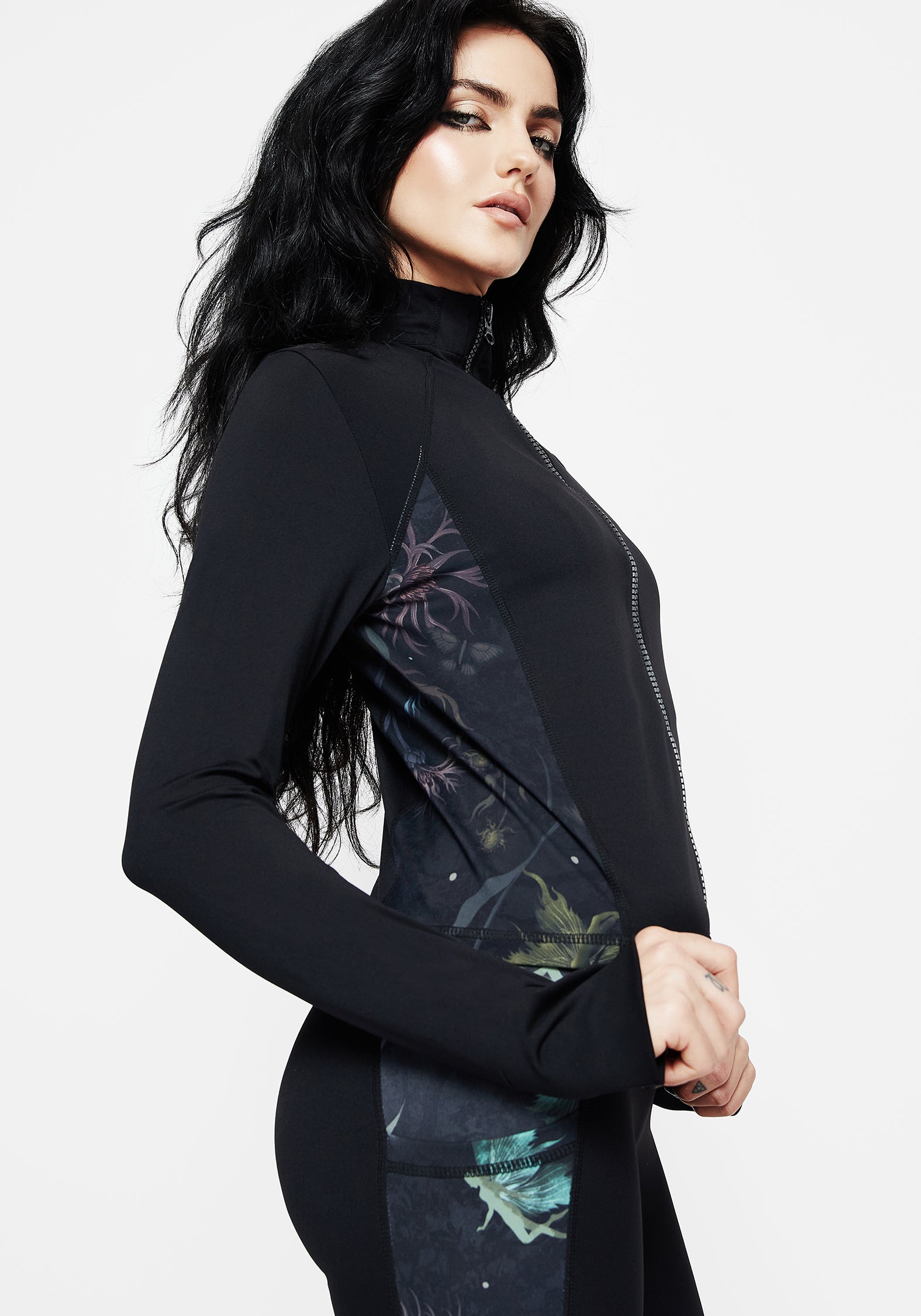Floral Fairy Print Sports Jacket with Thumb Holes | Rosanella