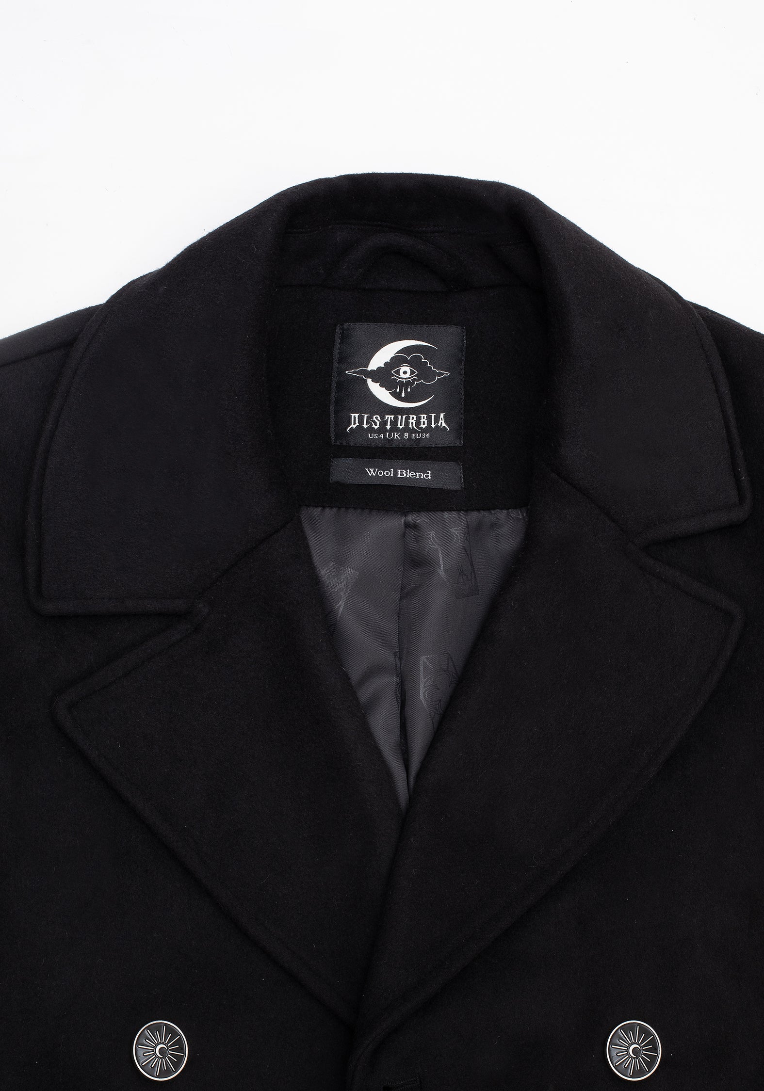 Wool Blend Double Breasted Longline Coat with Moon Buttons | Theia