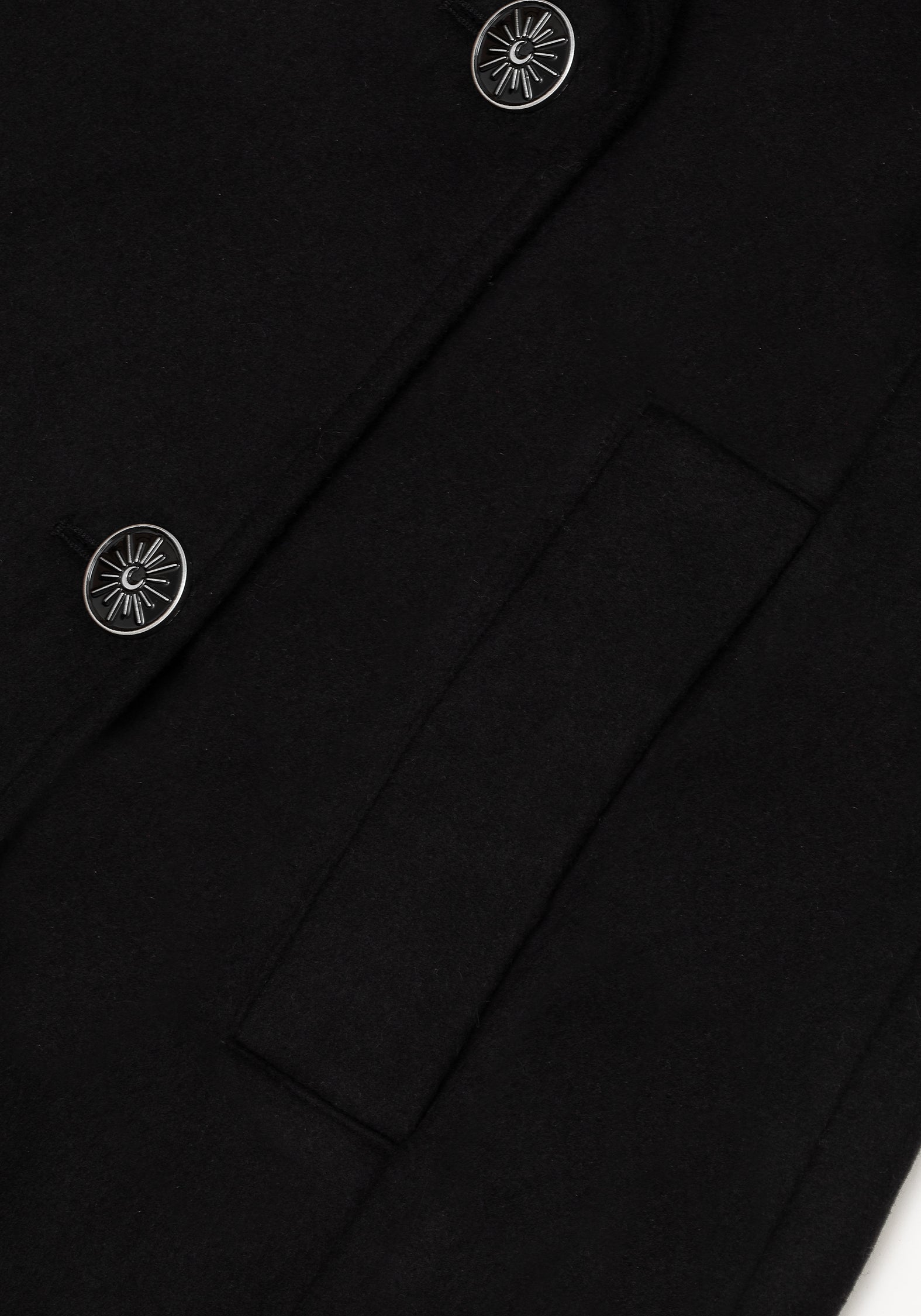 Wool Blend Double Breasted Longline Coat with Moon Buttons | Theia