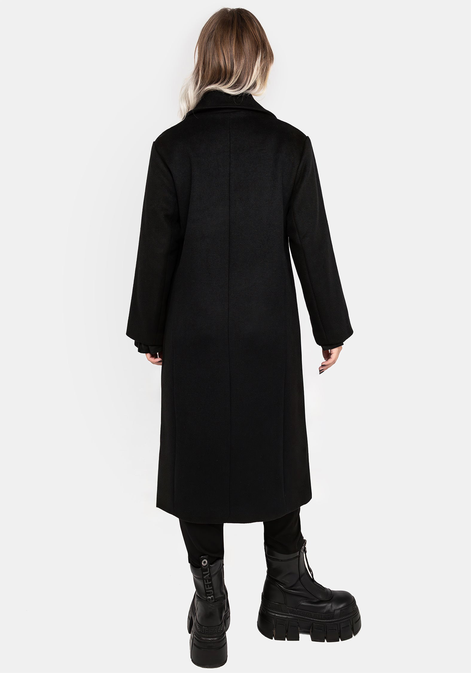 Wool Blend Double Breasted Longline Coat with Moon Buttons | Theia