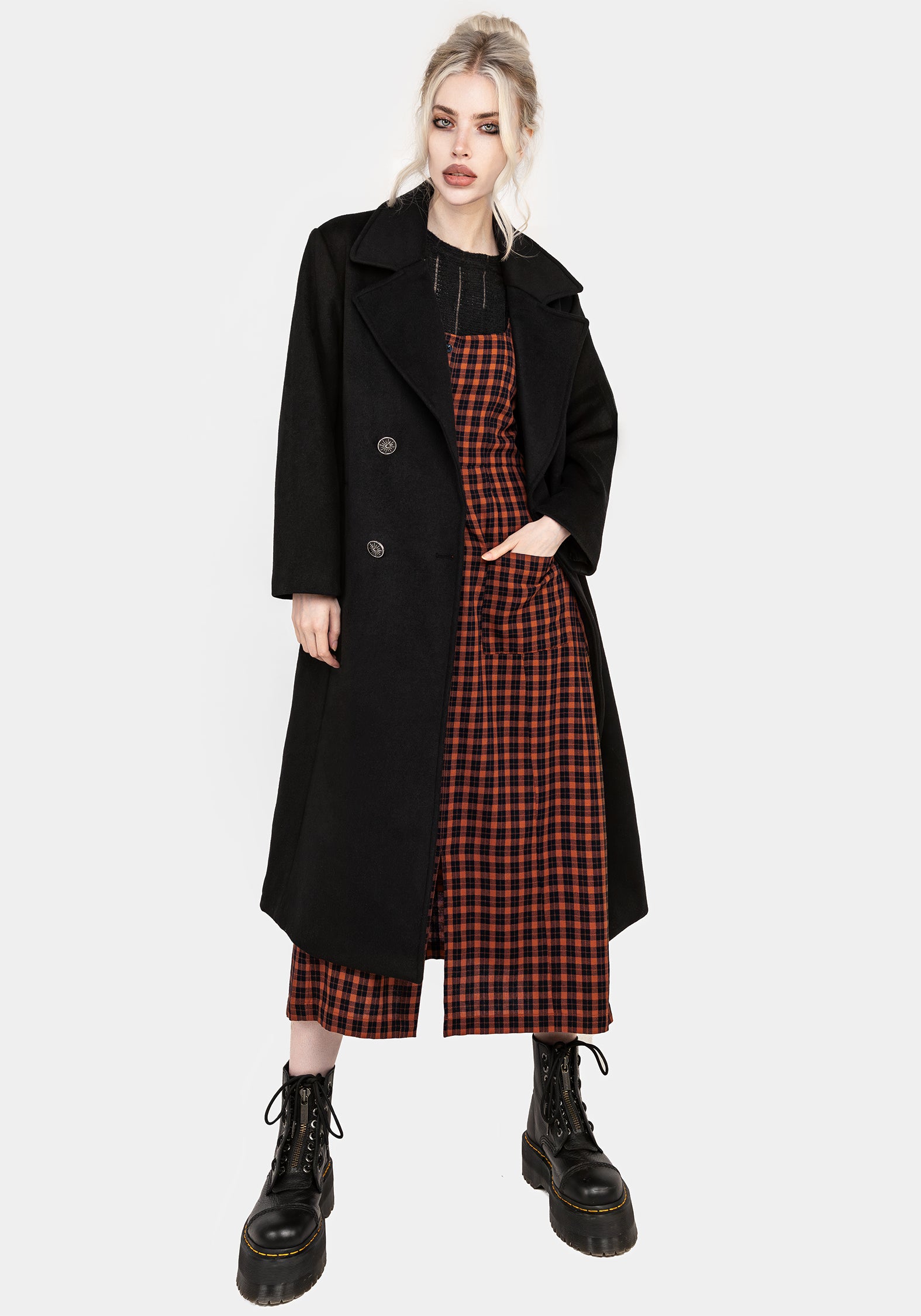 Wool Blend Double Breasted Longline Coat with Moon Buttons | Theia