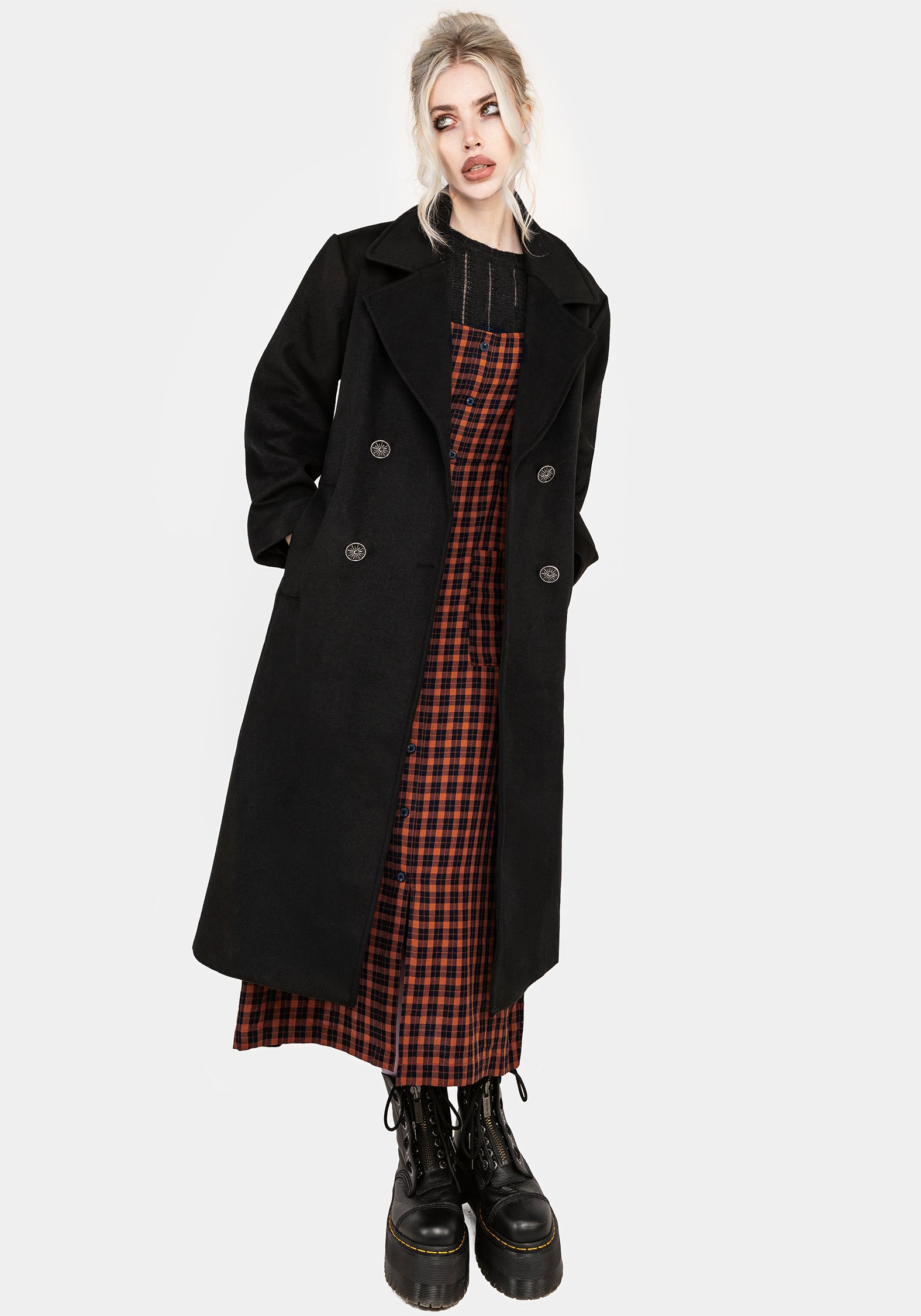 Wool Blend Double Breasted Longline Coat with Moon Buttons | Theia