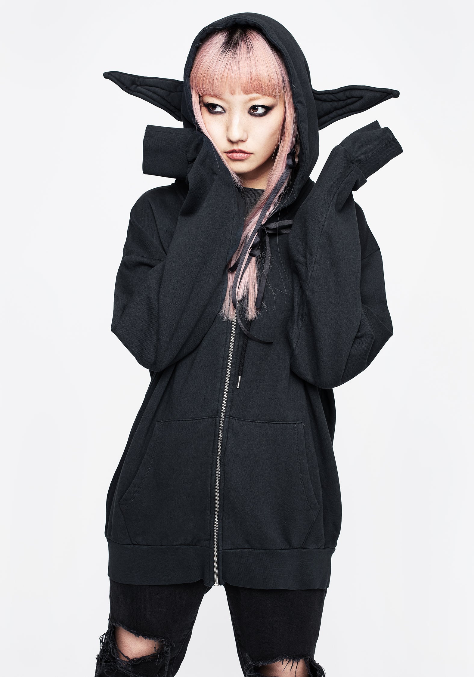 Elf Ear Zip-Up Hoody with Cosy Pockets & Drawstring Hood | Hermit
