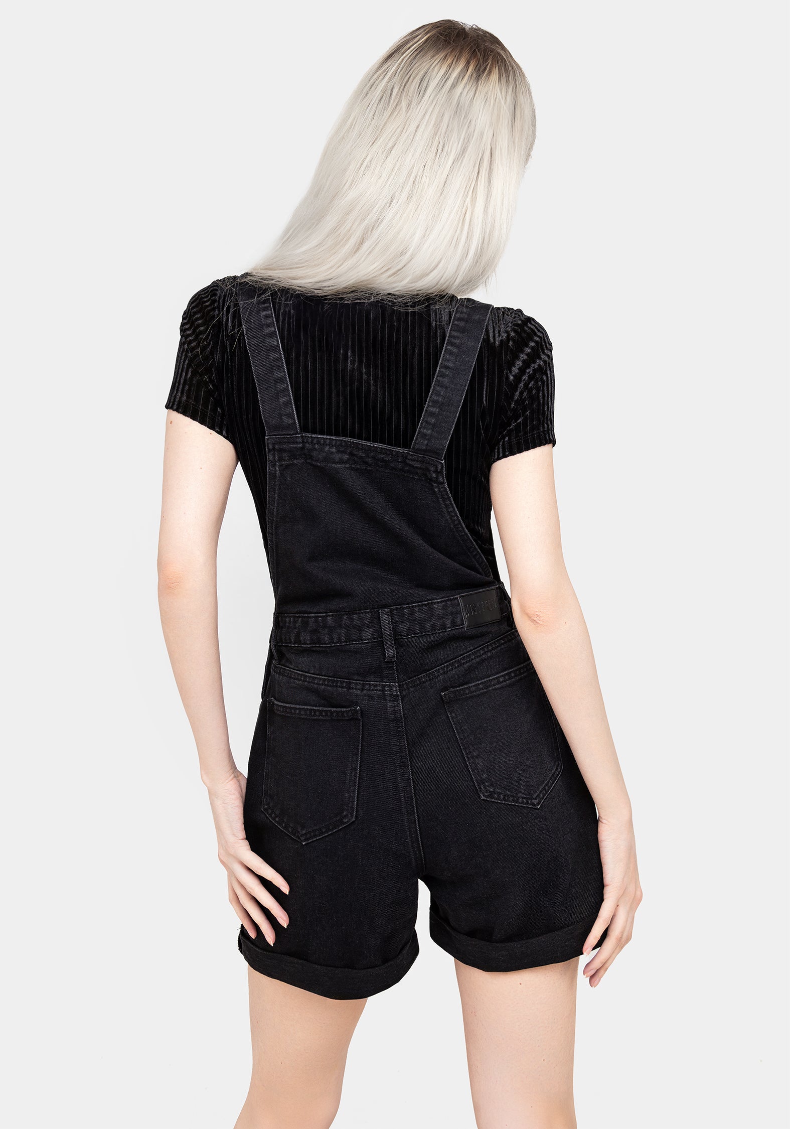 Black Butterfly Embroidered Denim Dungaree Shorts | Papillion