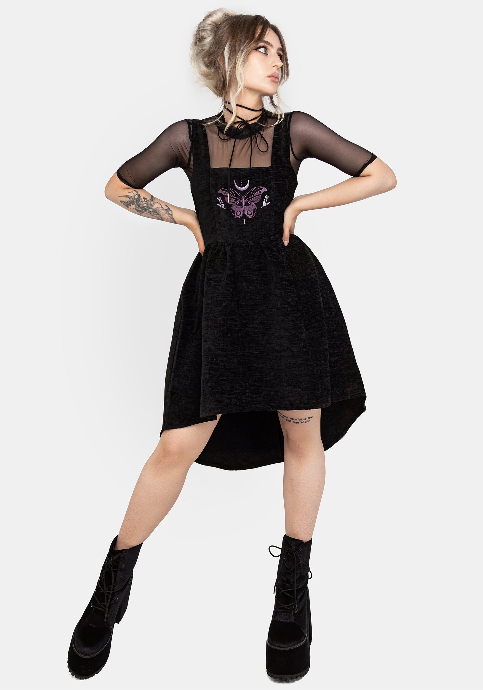 Butterfly Embroidered Mini Dress with Puff Skirt | Cocoon