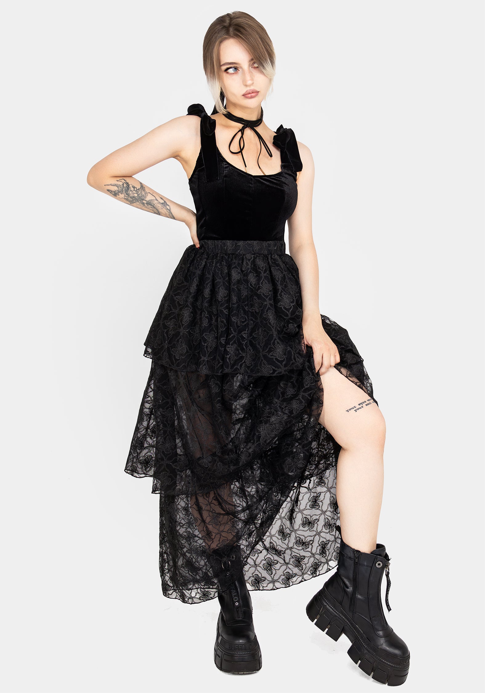 Butterfly Lace Tiered Maxi Skirt with Elastic Waist | Chrysalis