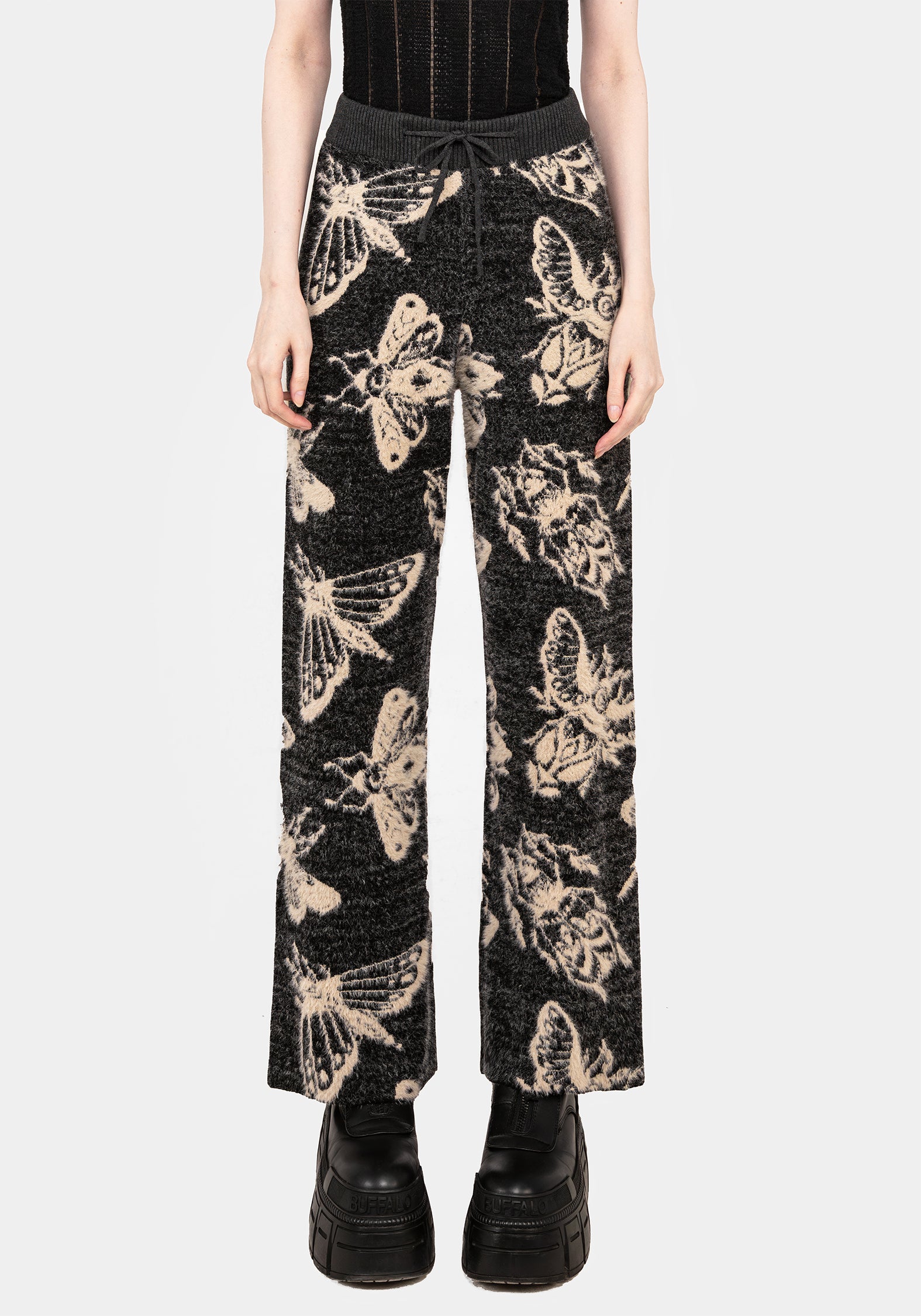 Silk Moth Jacquard Knit Wide Leg Sweatpants | Ultra-Soft & High-Rise