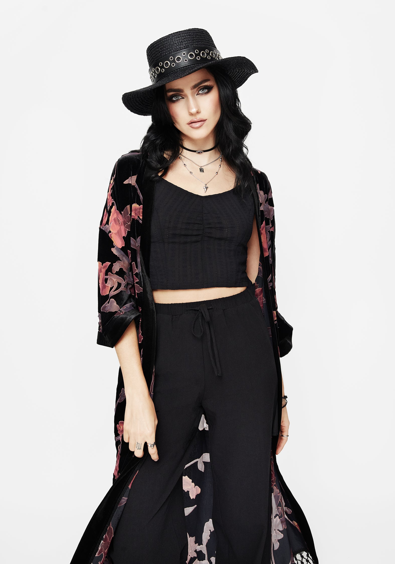 Black Cotton Cropped Cami Top with Shirred Back | Bela