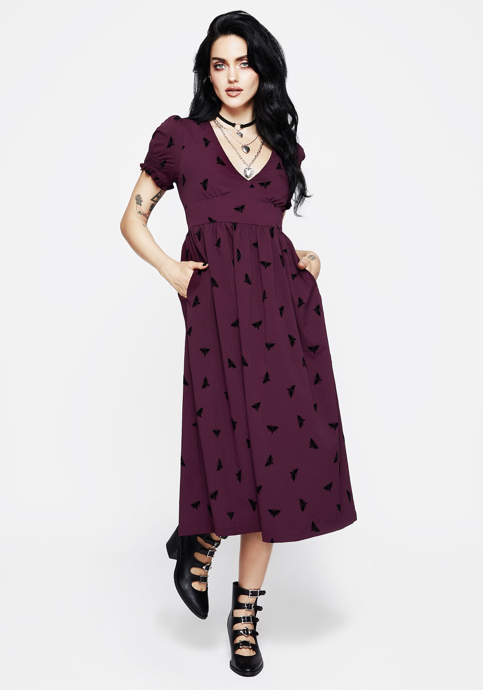 Purple Moth Flocked Velour Corset Midi Dress | Styx
