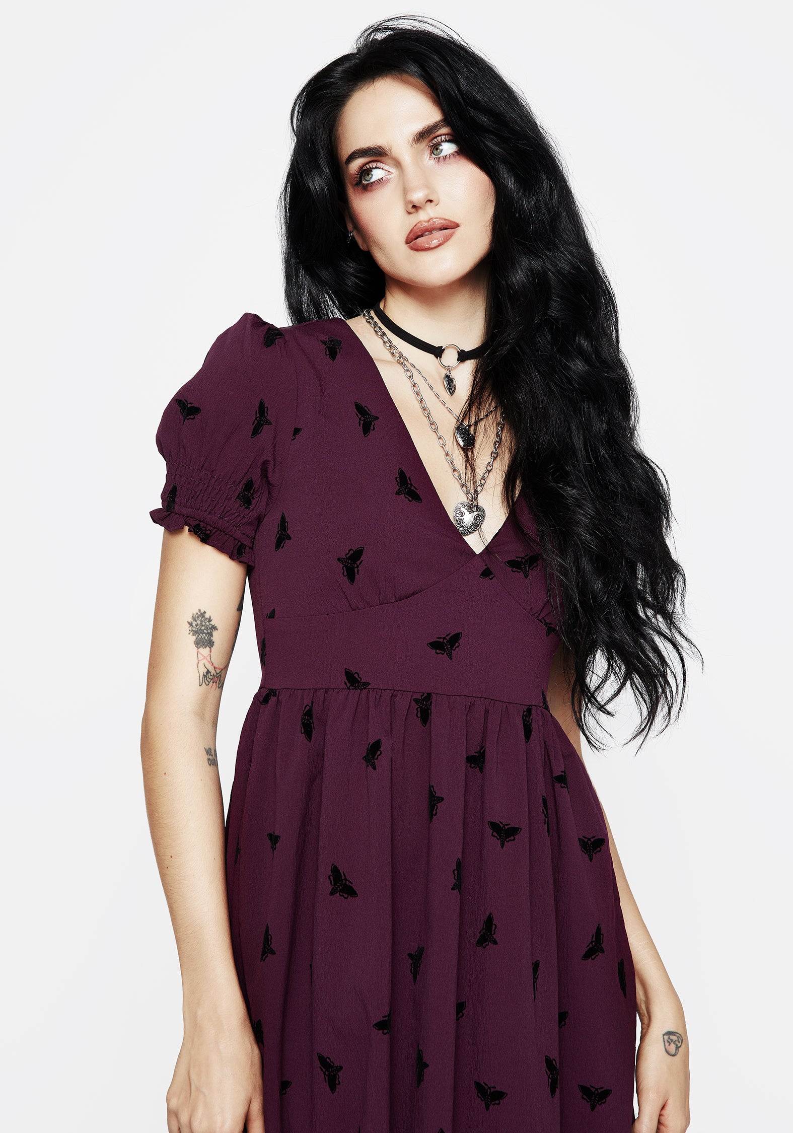 Purple Moth Flocked Velour Corset Midi Dress | Styx