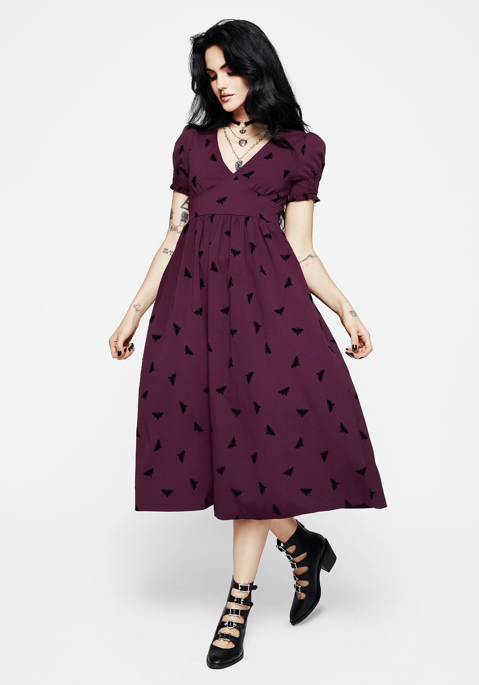 Purple Moth Flocked Velour Corset Midi Dress | Styx