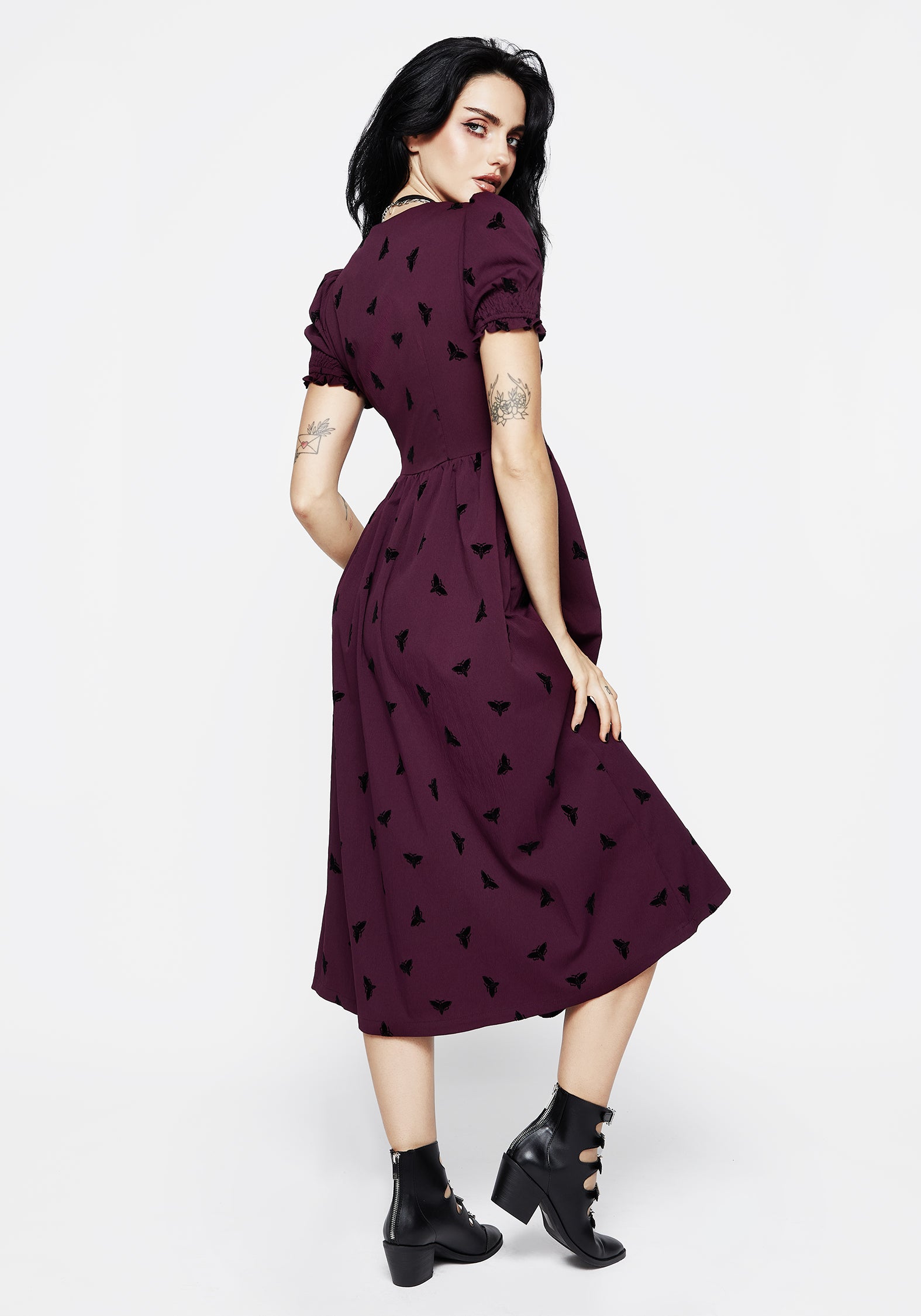 Purple Moth Flocked Velour Corset Midi Dress | Styx