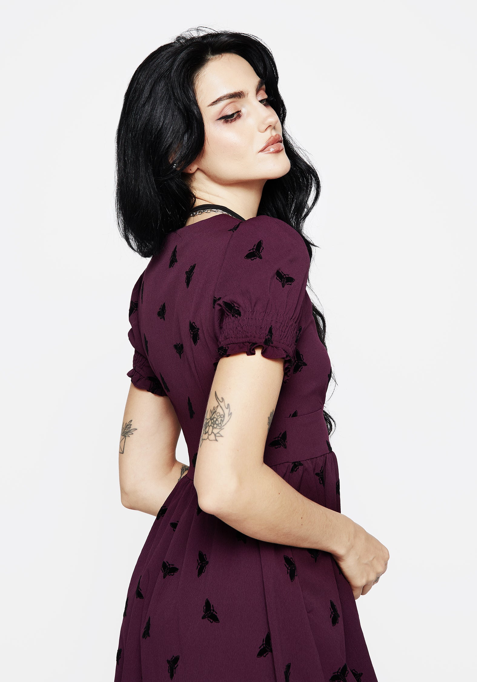 Purple Moth Flocked Velour Corset Midi Dress | Styx