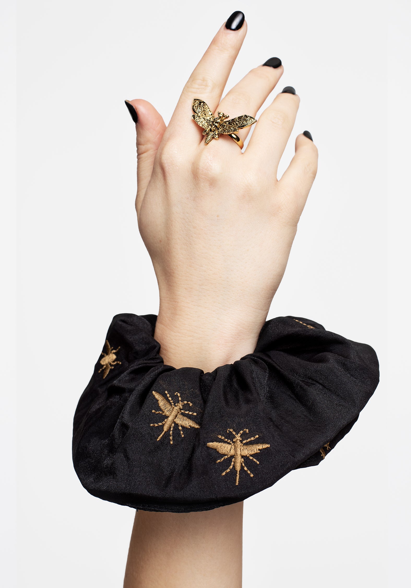 Black Insect Embroidered Organza Hair Scrunchie | Eco-Friendly Design