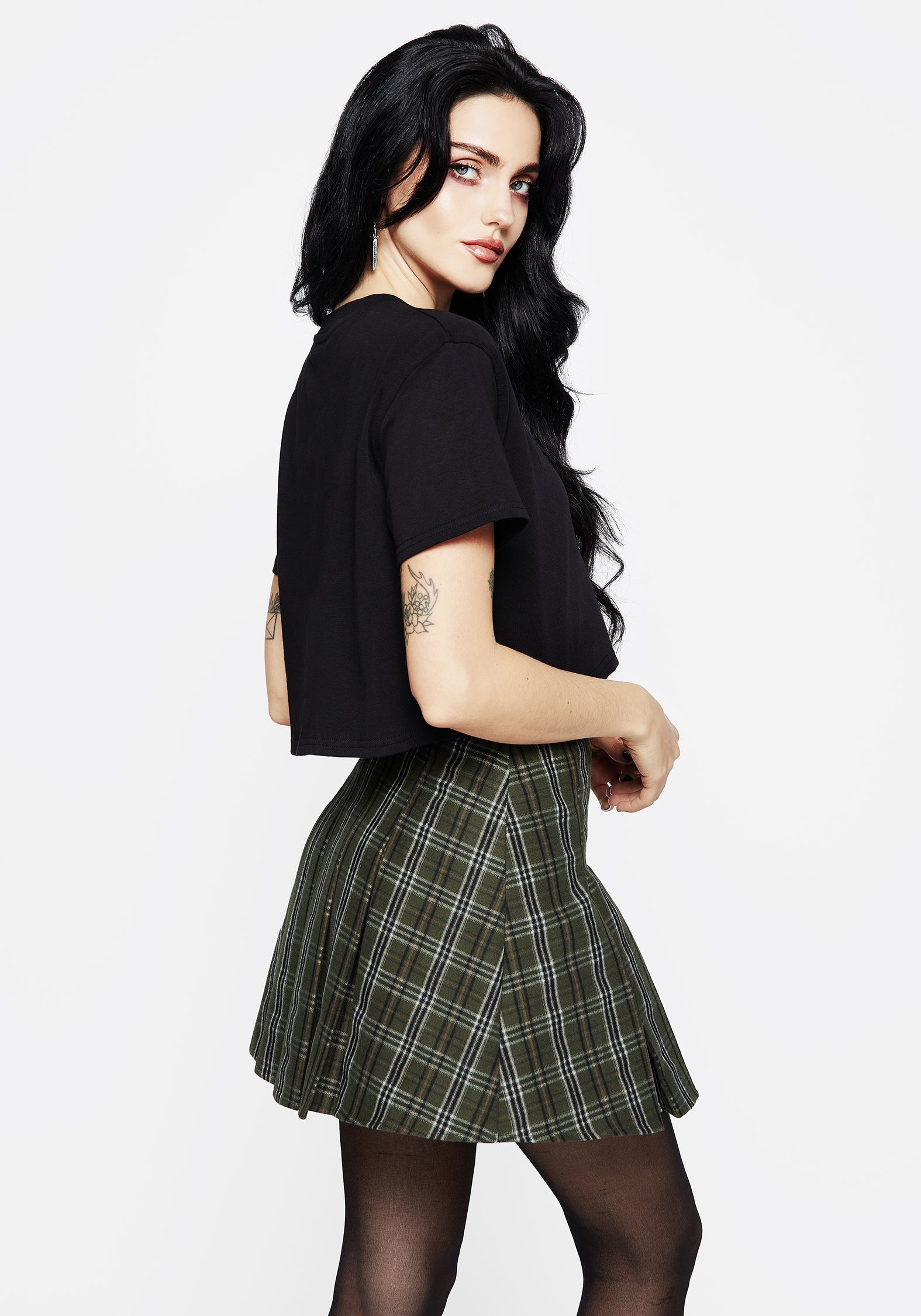 Green Check Pleated Micro Mini Skirt with High-Rise Fit | Morningstar