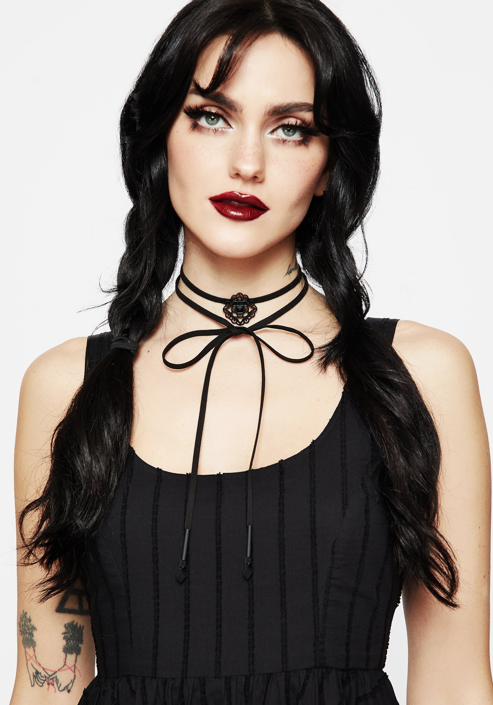 Black Adjustable Choker Necklace with Floral Charm | Elaine Cord