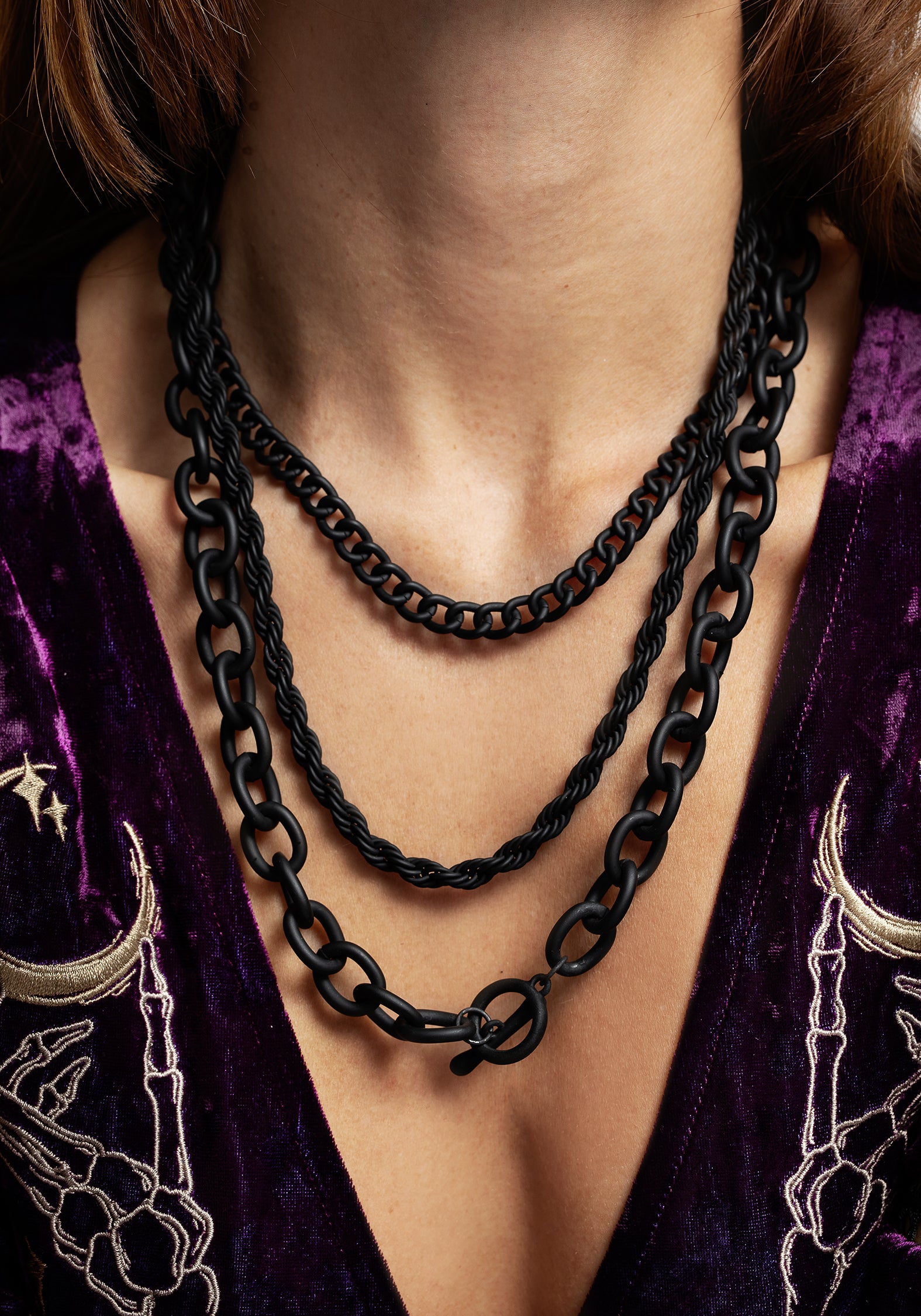 Matte Black Chunky Chain Layered Necklace | Alt Jewelry