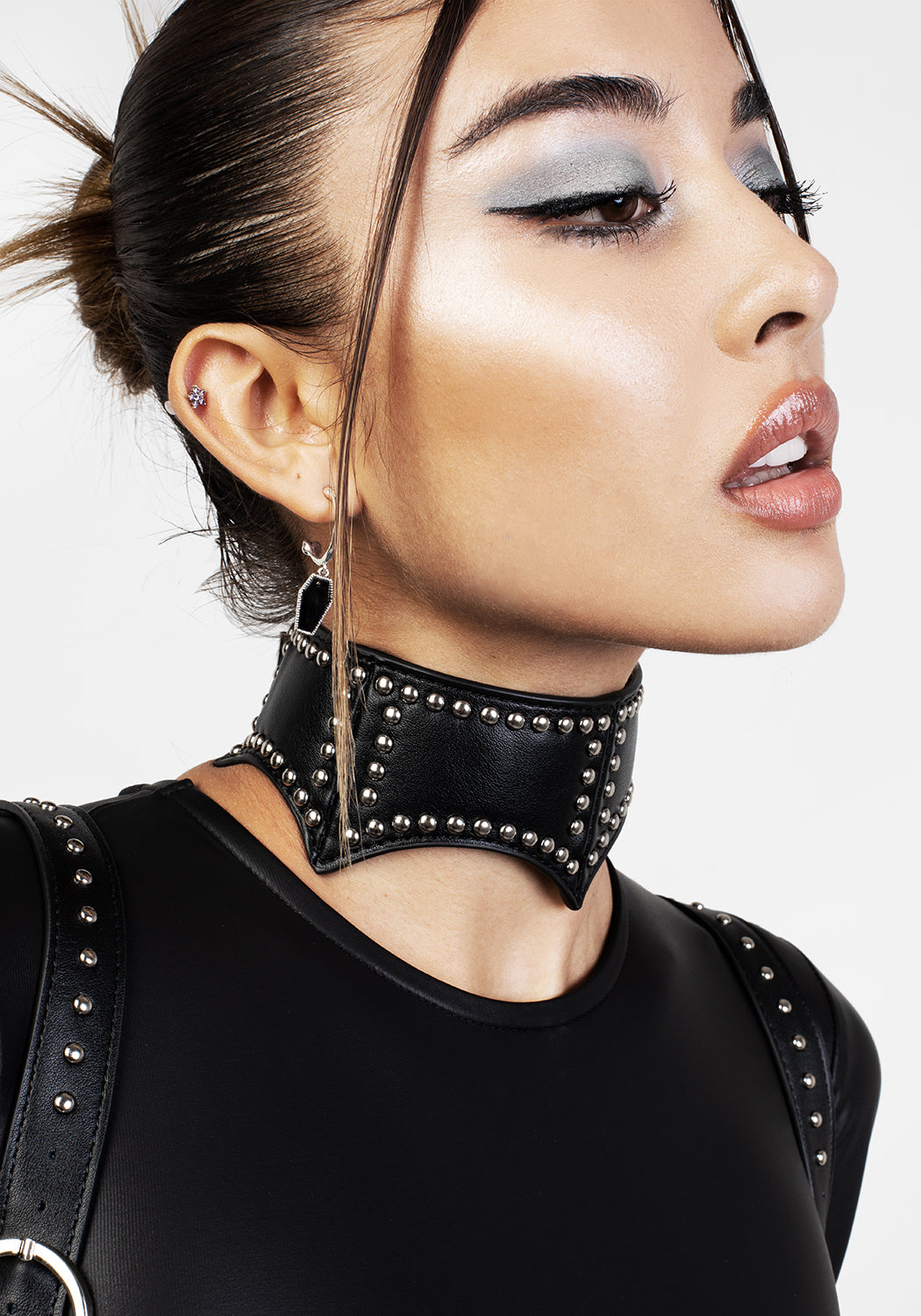Studded Faux Leather Choker with Adjustable Buckle | Selene